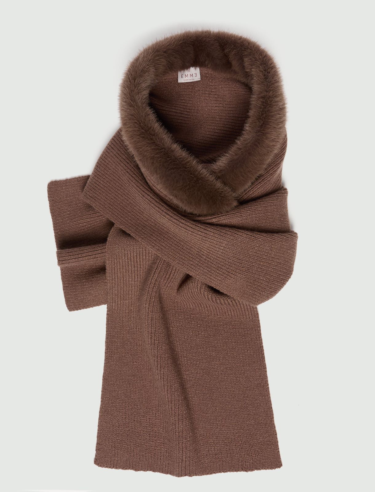 Hooded scarf with furry trim - BROWN - Emme - 3
