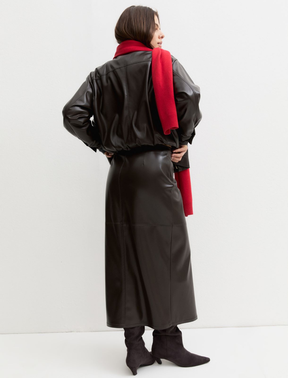 Faux-wrap skirt - DARK BROWN - Emme - 2