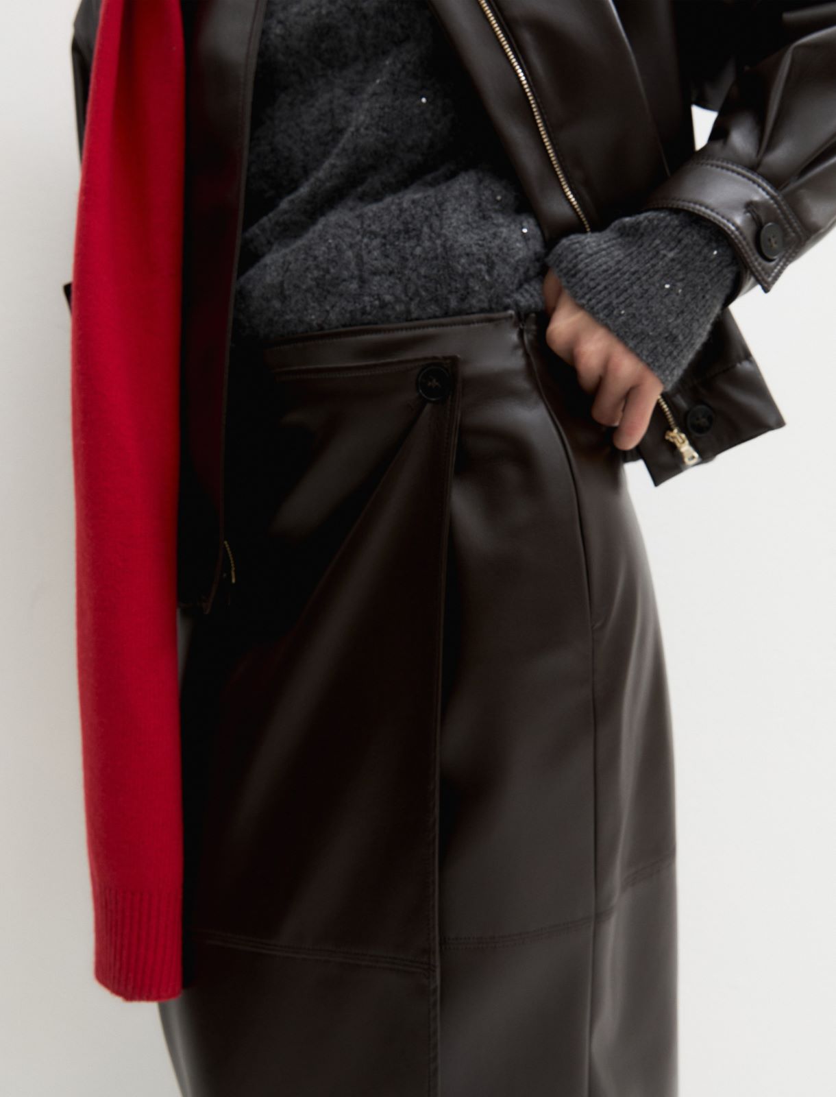 Faux-wrap skirt - DARK BROWN - Emme - 3
