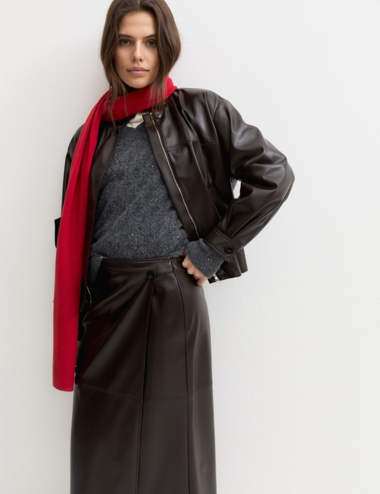 Faux-wrap skirt - DARK BROWN