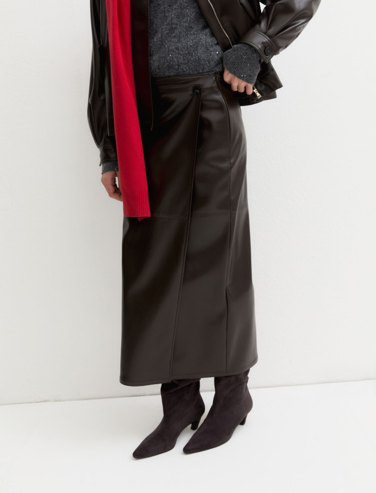 Faux-wrap skirt - DARK BROWN - Emme - 5