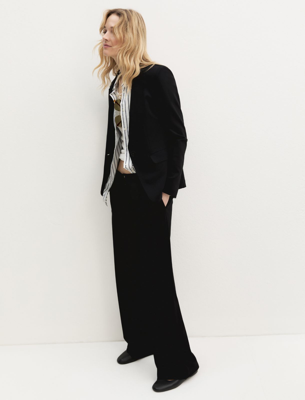Pantalone dritto in jersey stretch - NERO - Emme