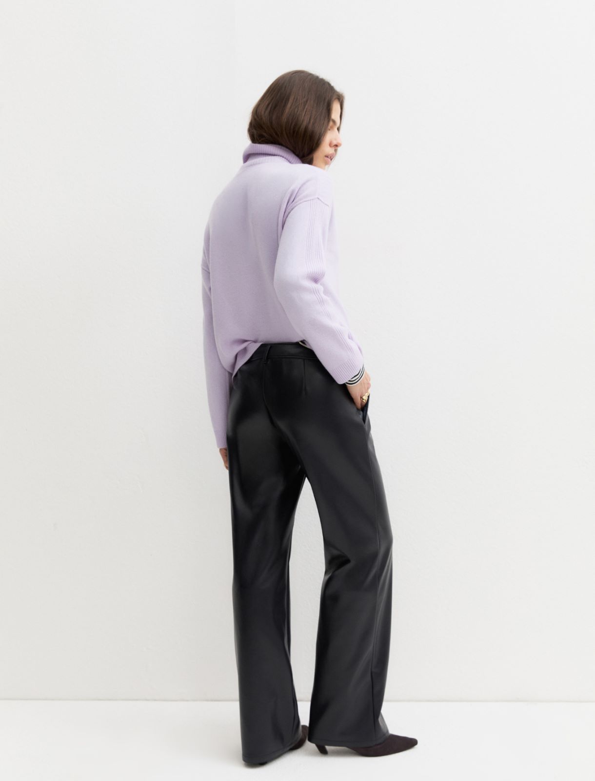 Straight-fit coated jersey trousers - NAVY - Emme - 2