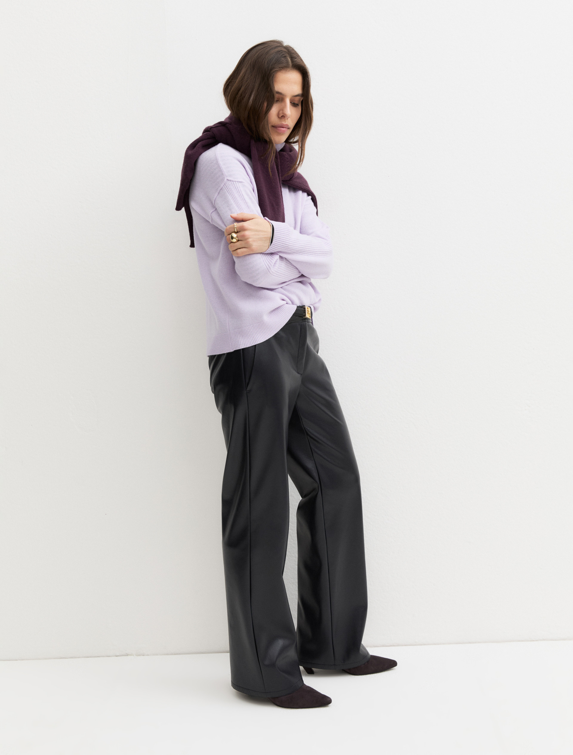 Straight-fit coated jersey trousers - NAVY - Emme - 3