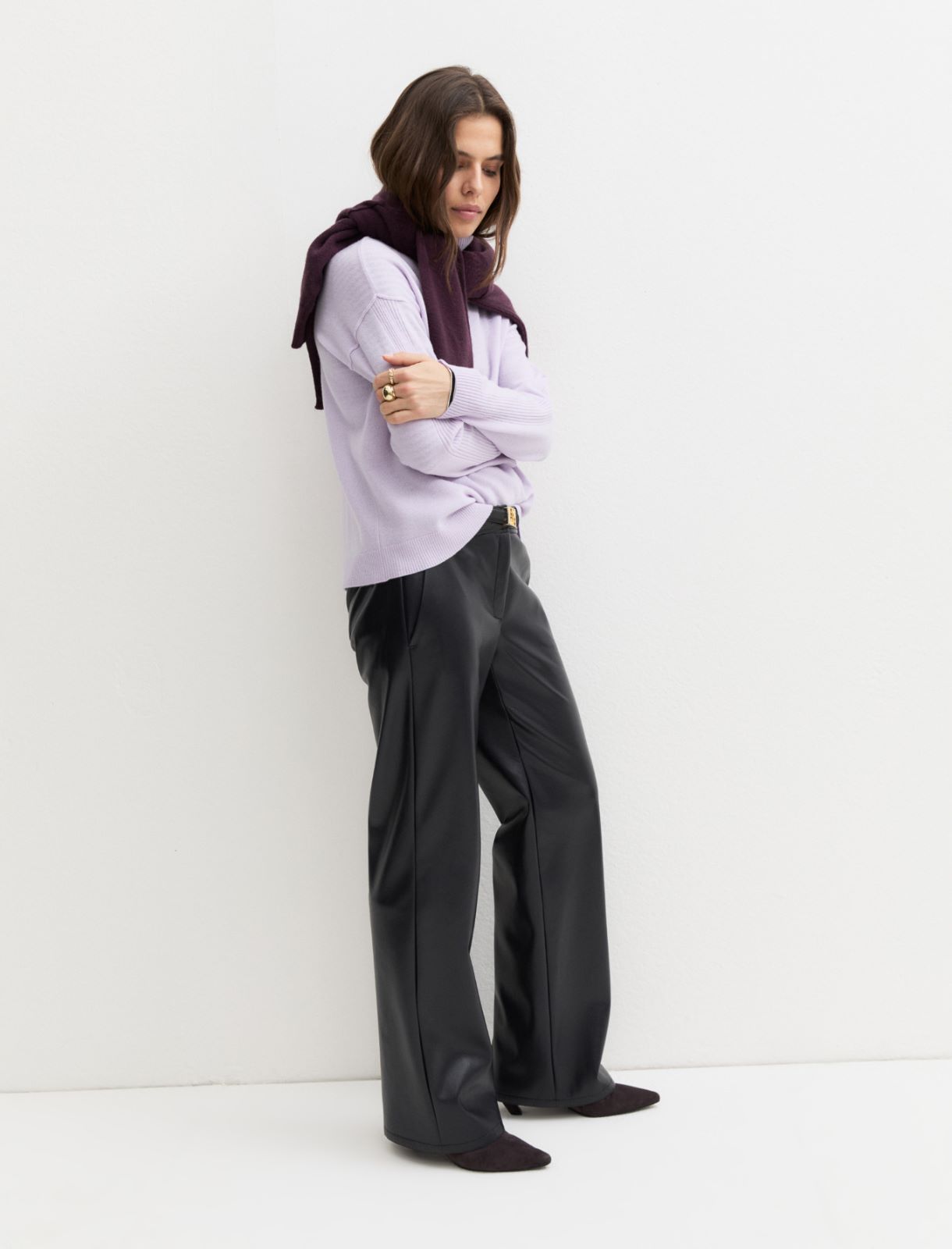 Straight-fit coated jersey trousers - NAVY - Emme - 3
