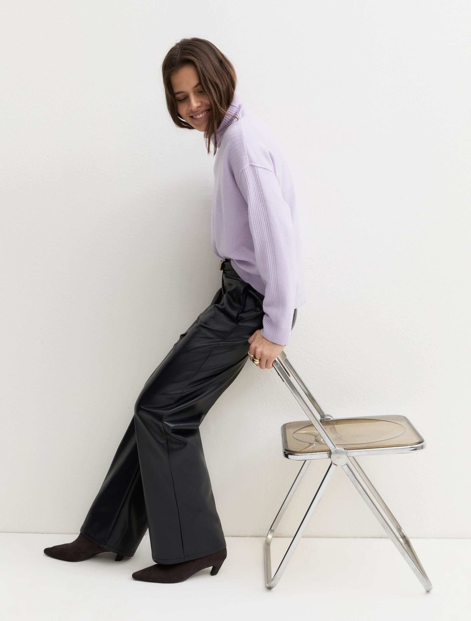 Straight-fit coated jersey trousers - NAVY - Emme - 4