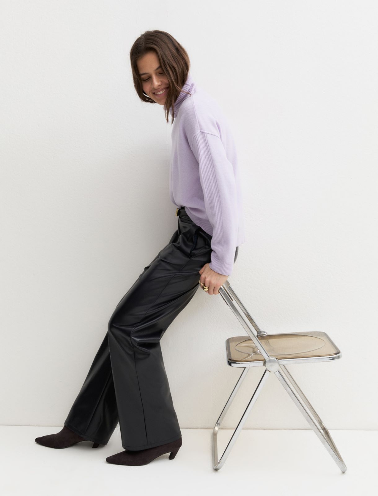 Straight-fit coated jersey trousers - NAVY - Emme - 4