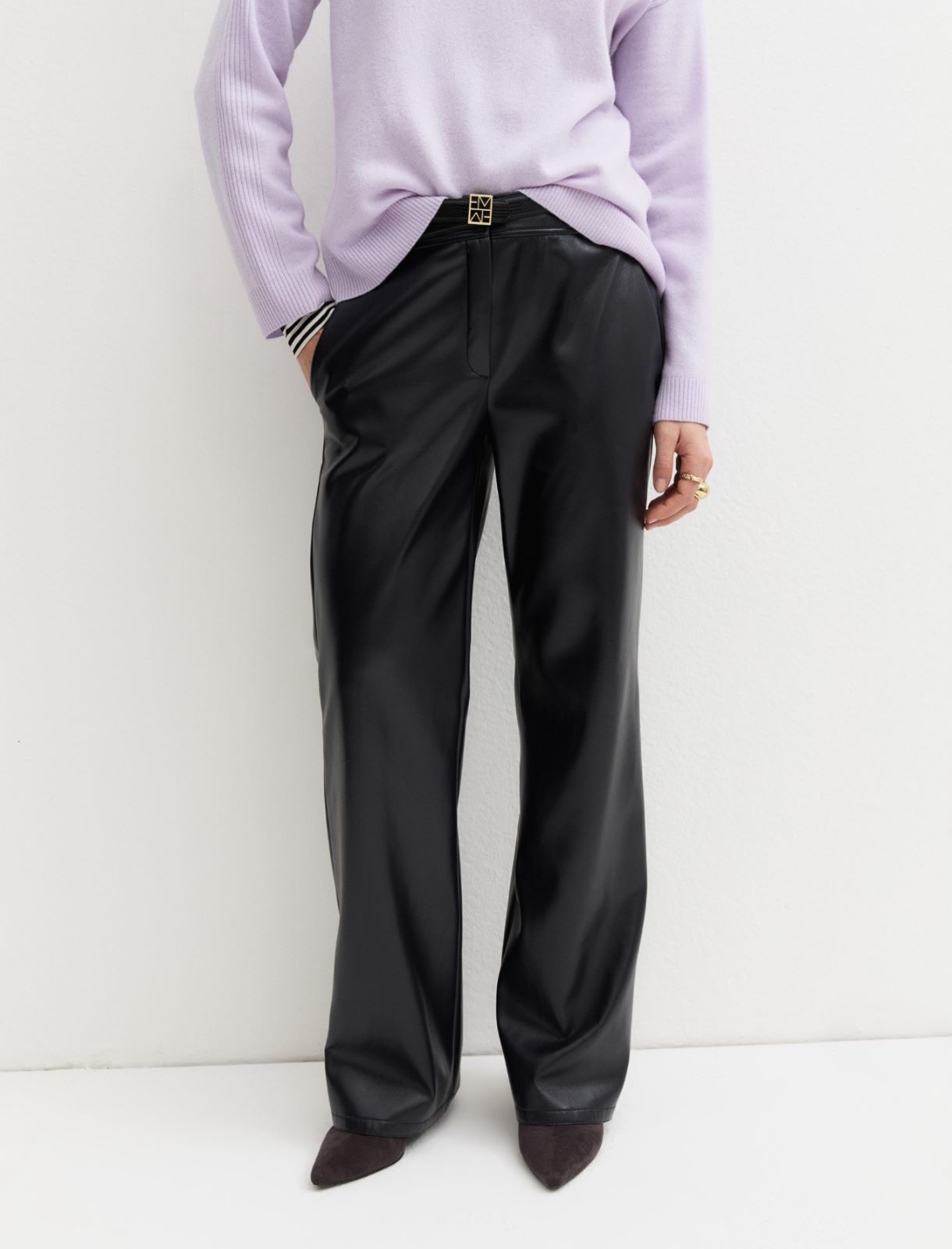 Straight-fit coated jersey trousers - NAVY - Emme - 5