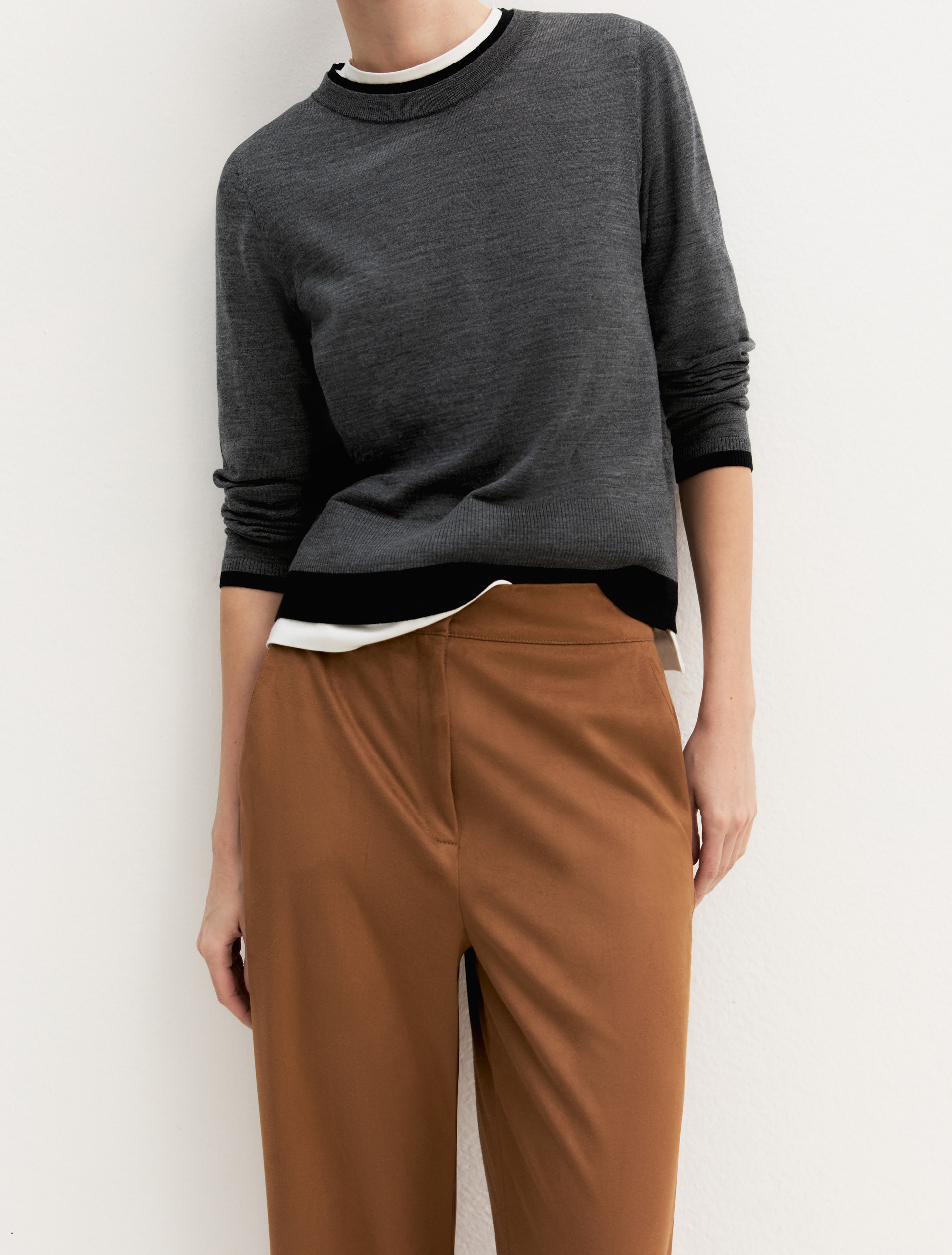 Straight-fit stretch jersey trousers - COGNAC - Emme - 3