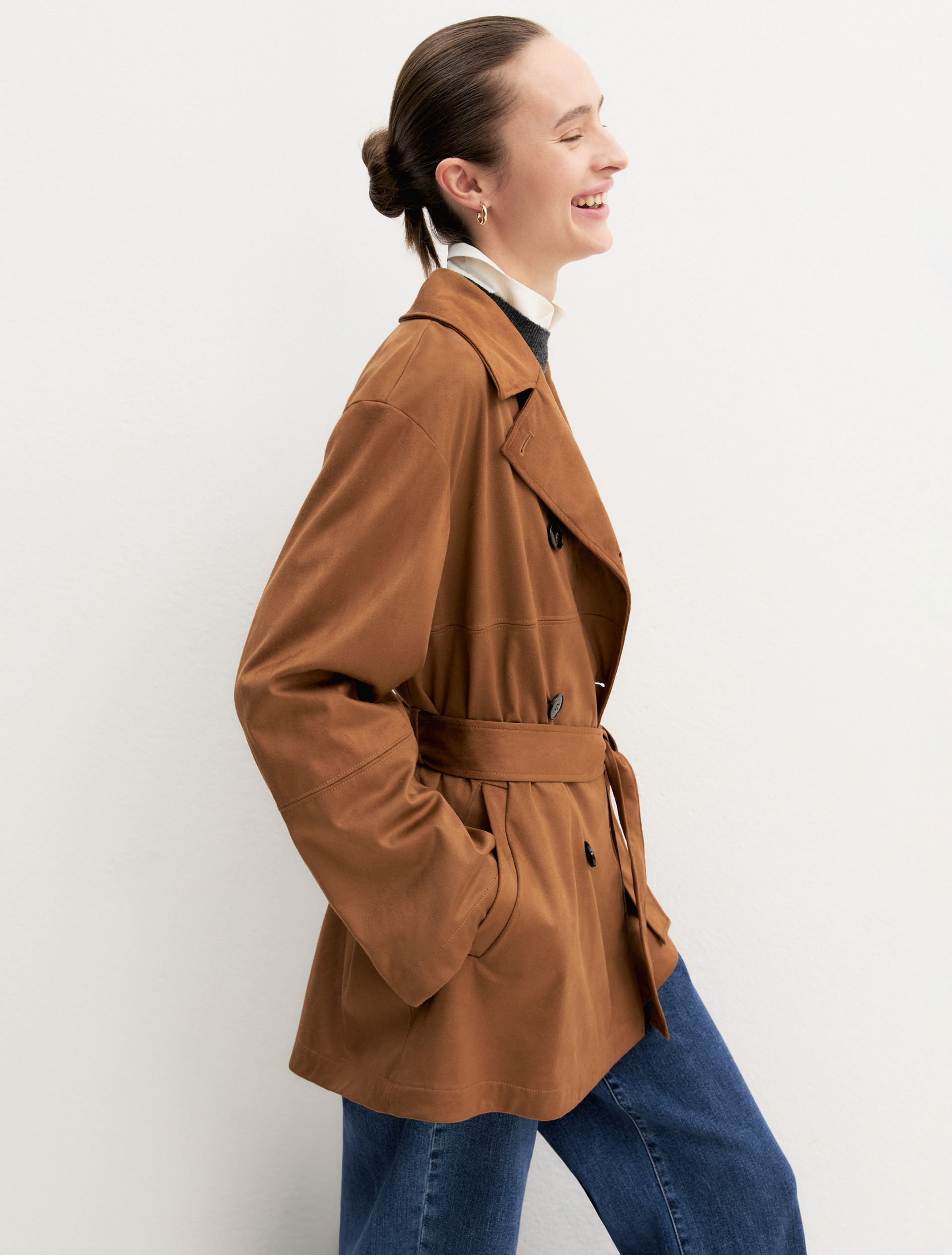 Giacca lunga doppiopetto - COGNAC - Emme - 4