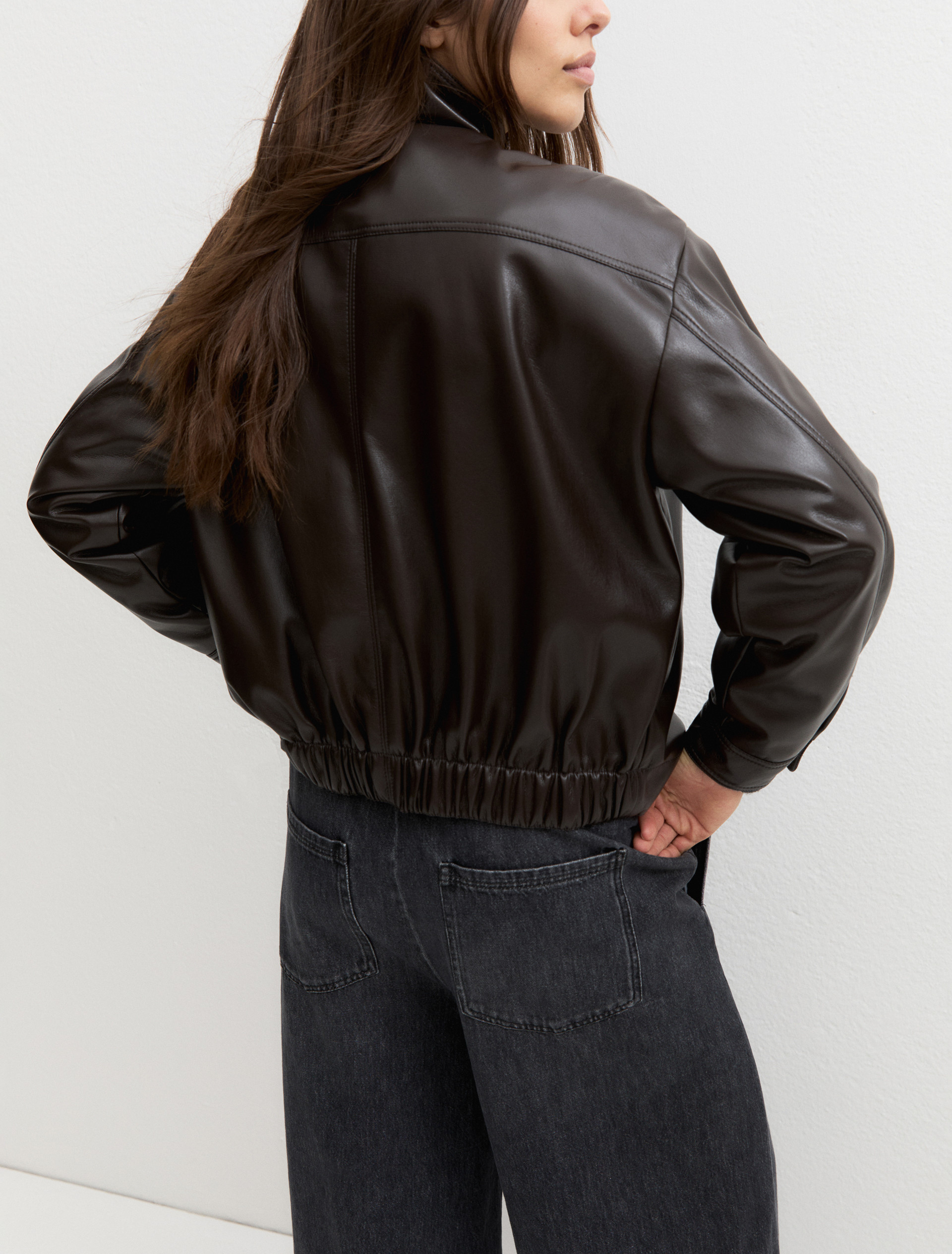Oversized coated jersey bomber jacket - DARK BROWN - Emme - 2