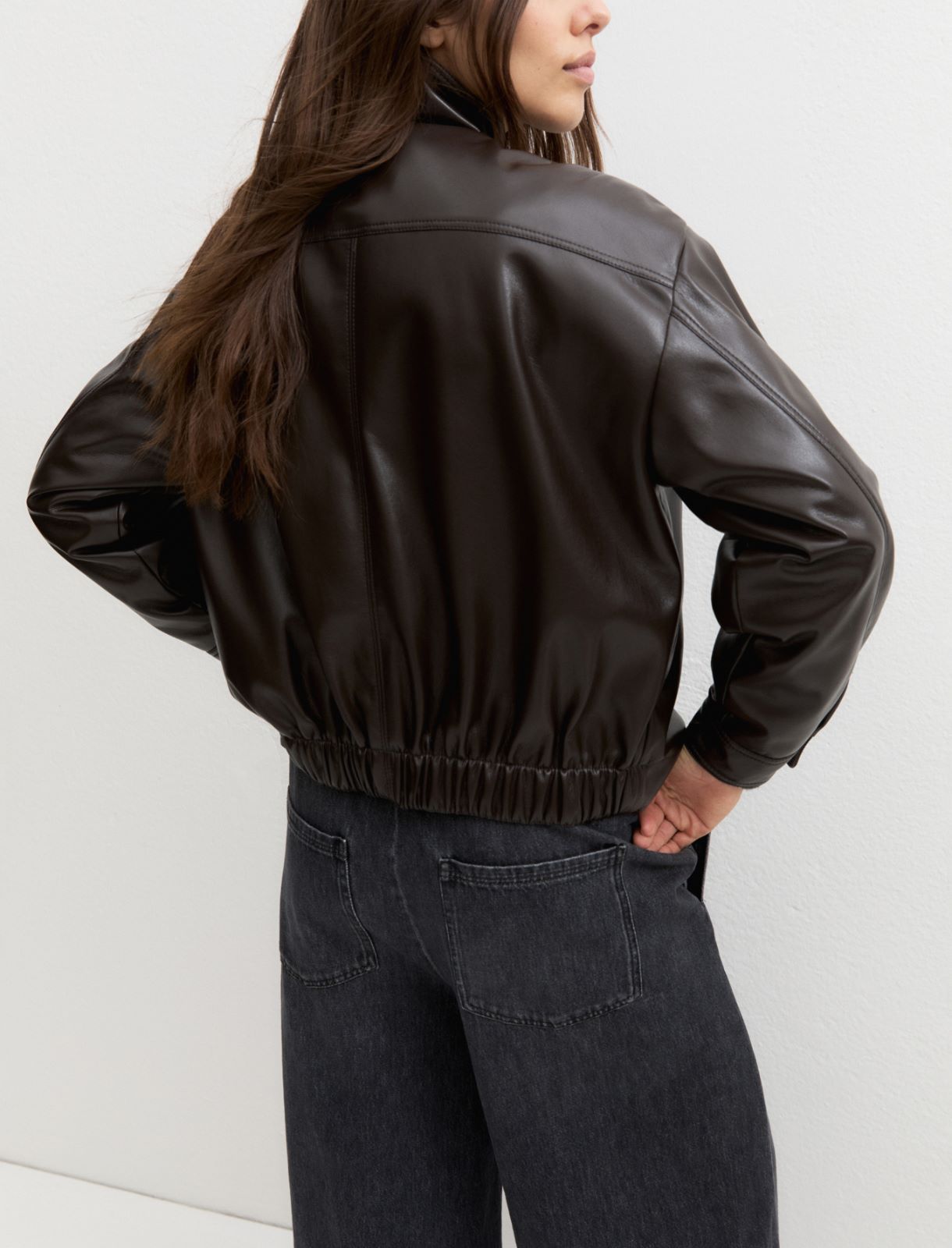 Oversized coated jersey bomber jacket - DARK BROWN - Emme - 2