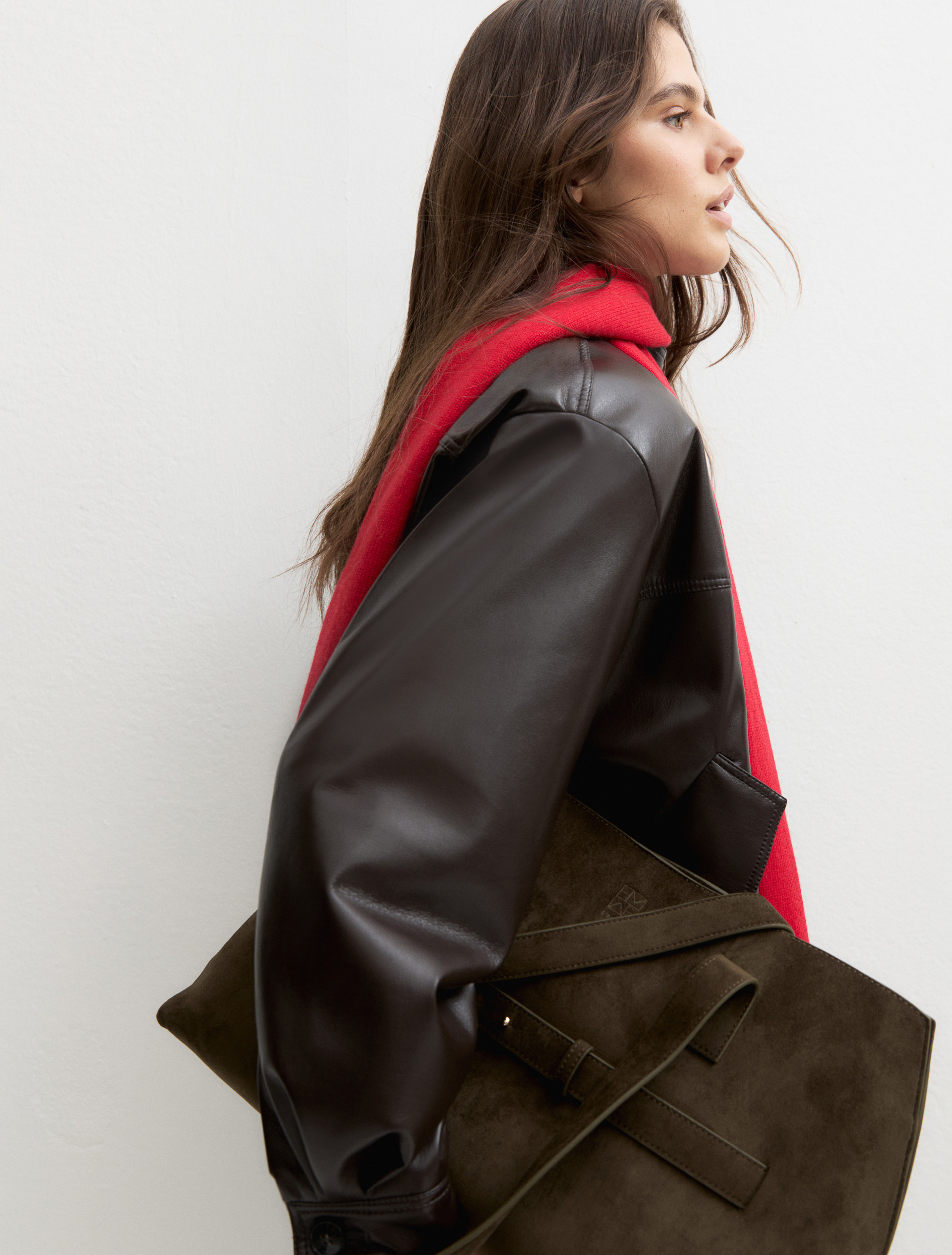 Oversized coated jersey bomber jacket - DARK BROWN - Emme - 3