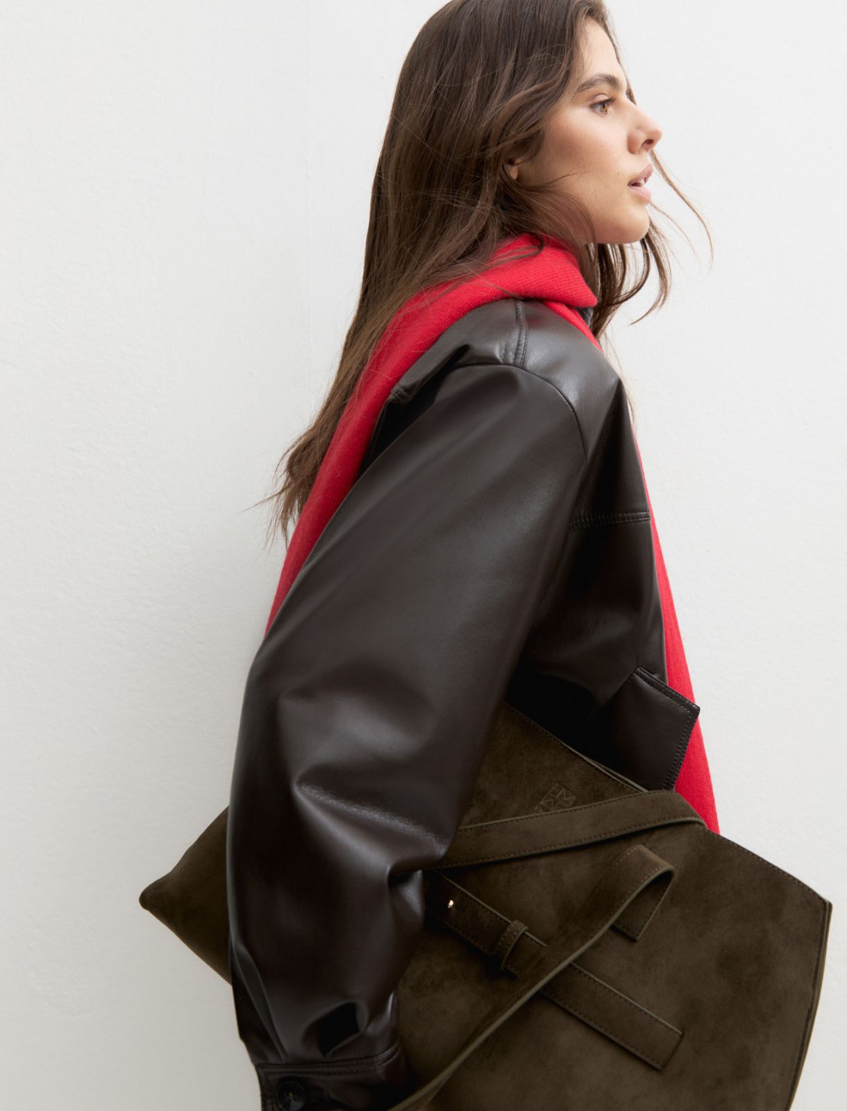 Oversized coated jersey bomber jacket - DARK BROWN - Emme - 3