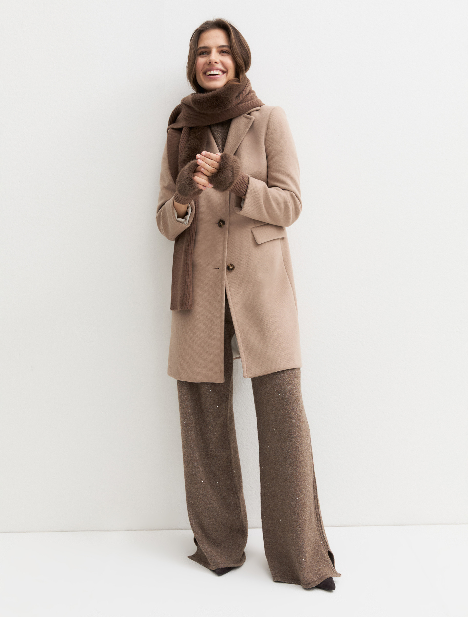 Semi-fitted soft jersey coat - HAZELNUT BROWN - Emme - 1
