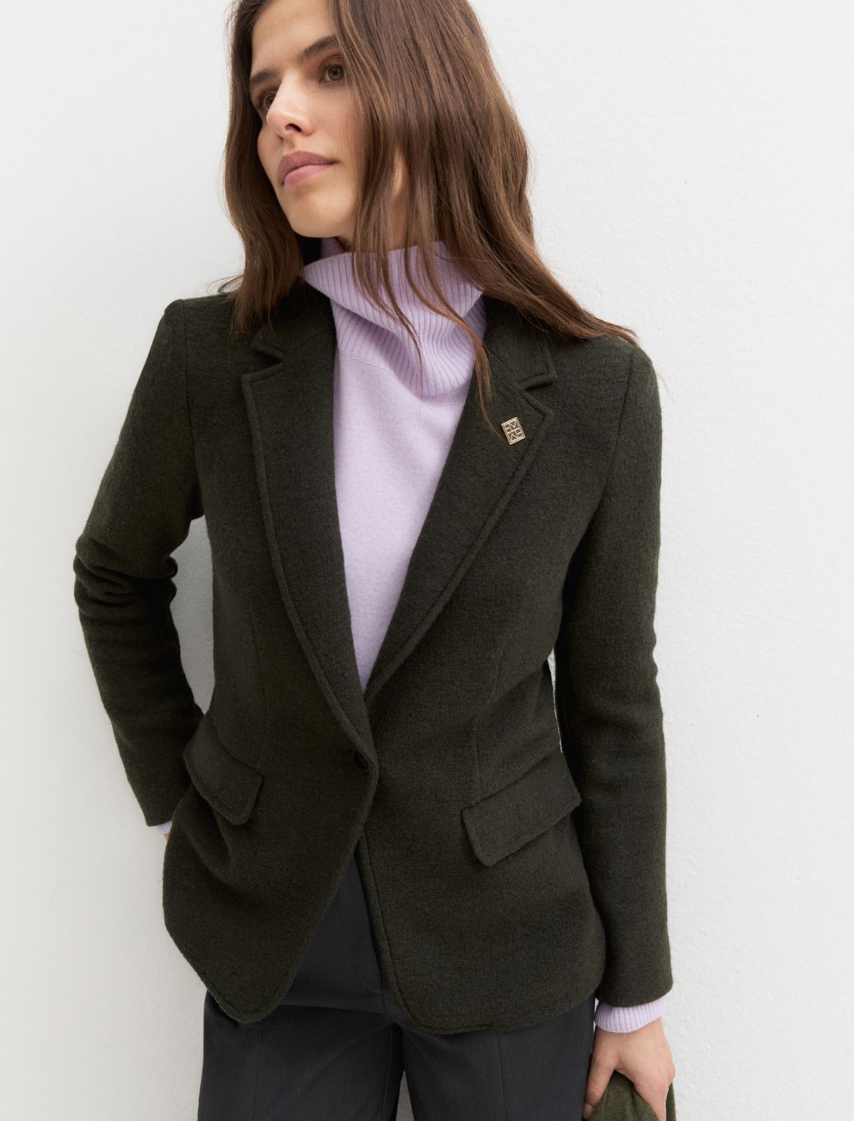 Boiled wool jersey blazer - MILITARY GREEN - Emme - 4