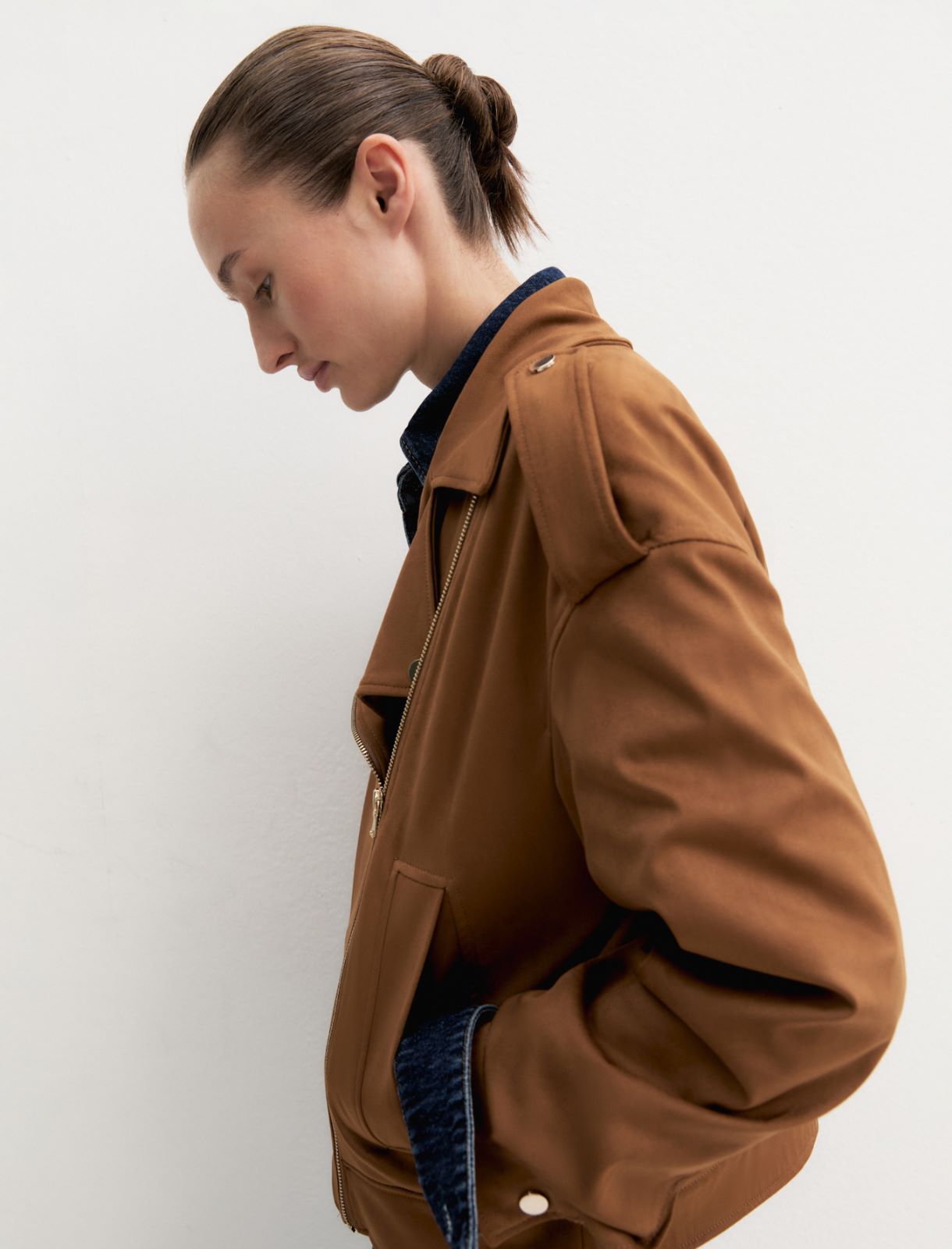 Biker jacket in jersey stretch - COGNAC - Emme - 3