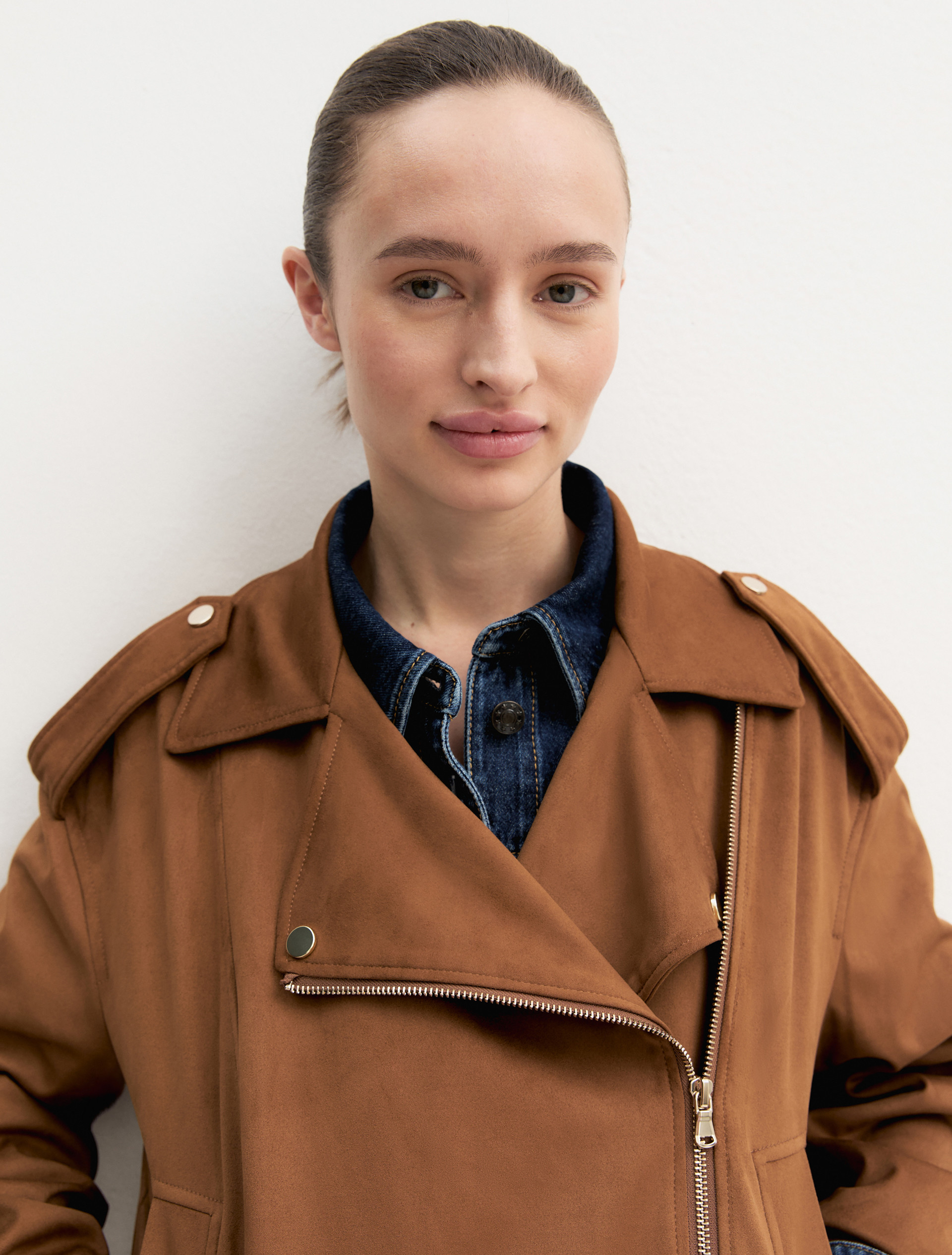 Biker jacket in jersey stretch - COGNAC - Emme - 5