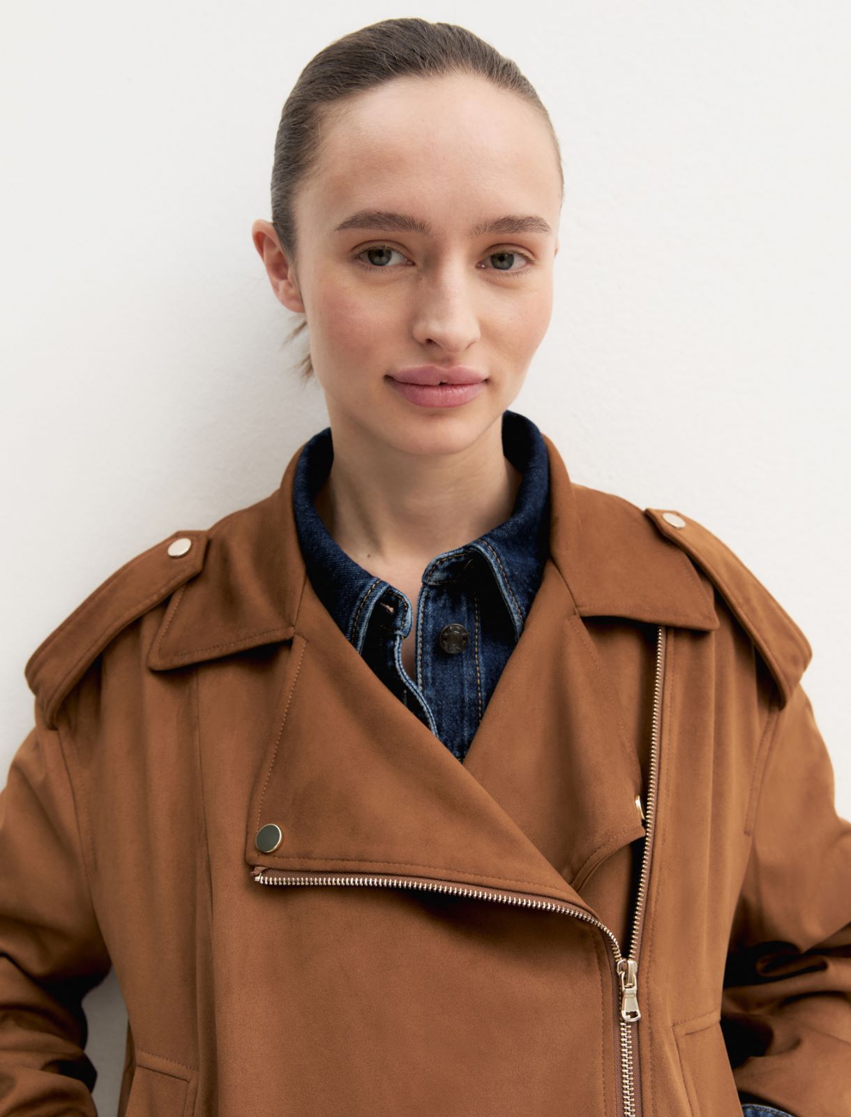 Biker jacket in jersey stretch - COGNAC - Emme - 5