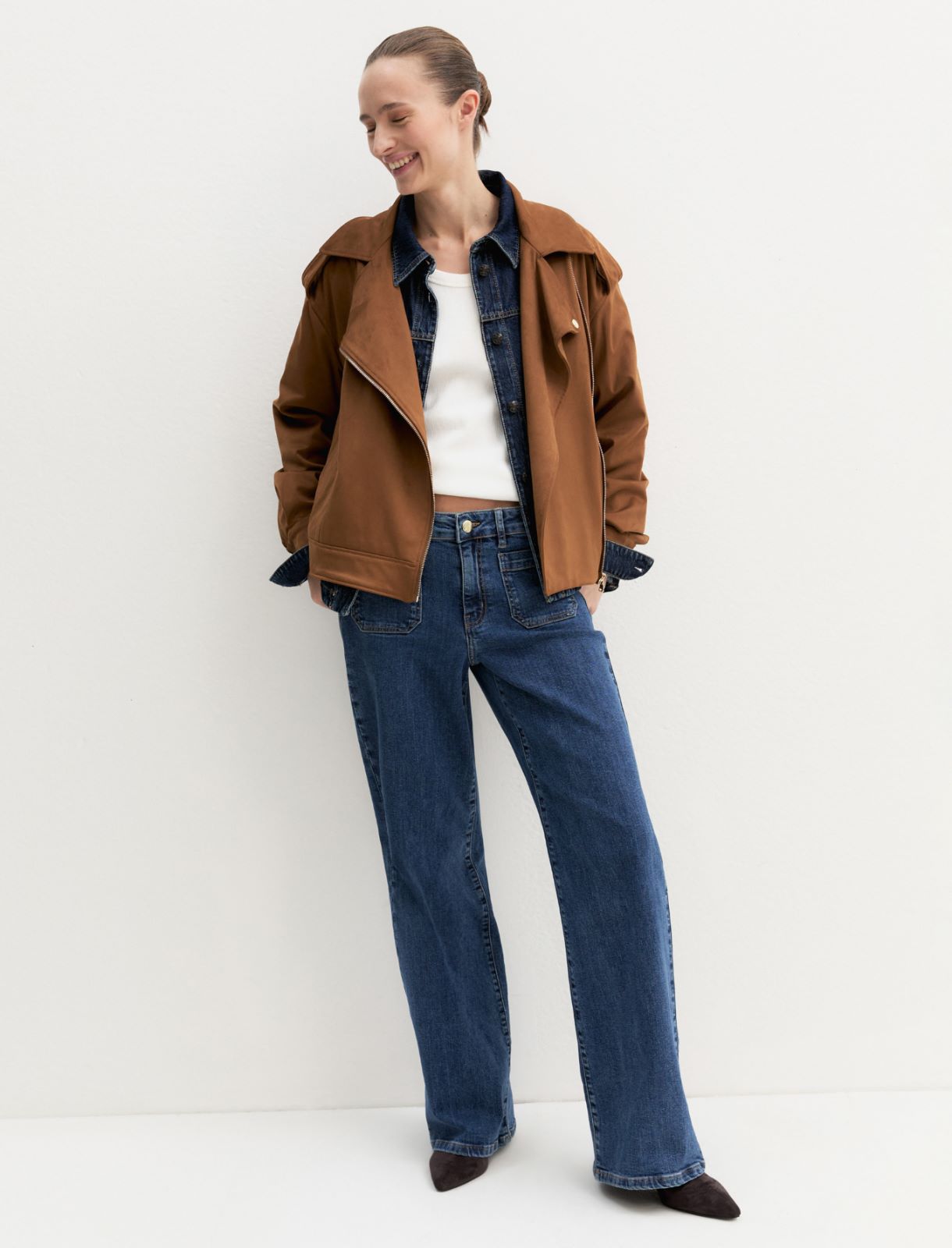 Biker jacket in jersey stretch - COGNAC - Emme