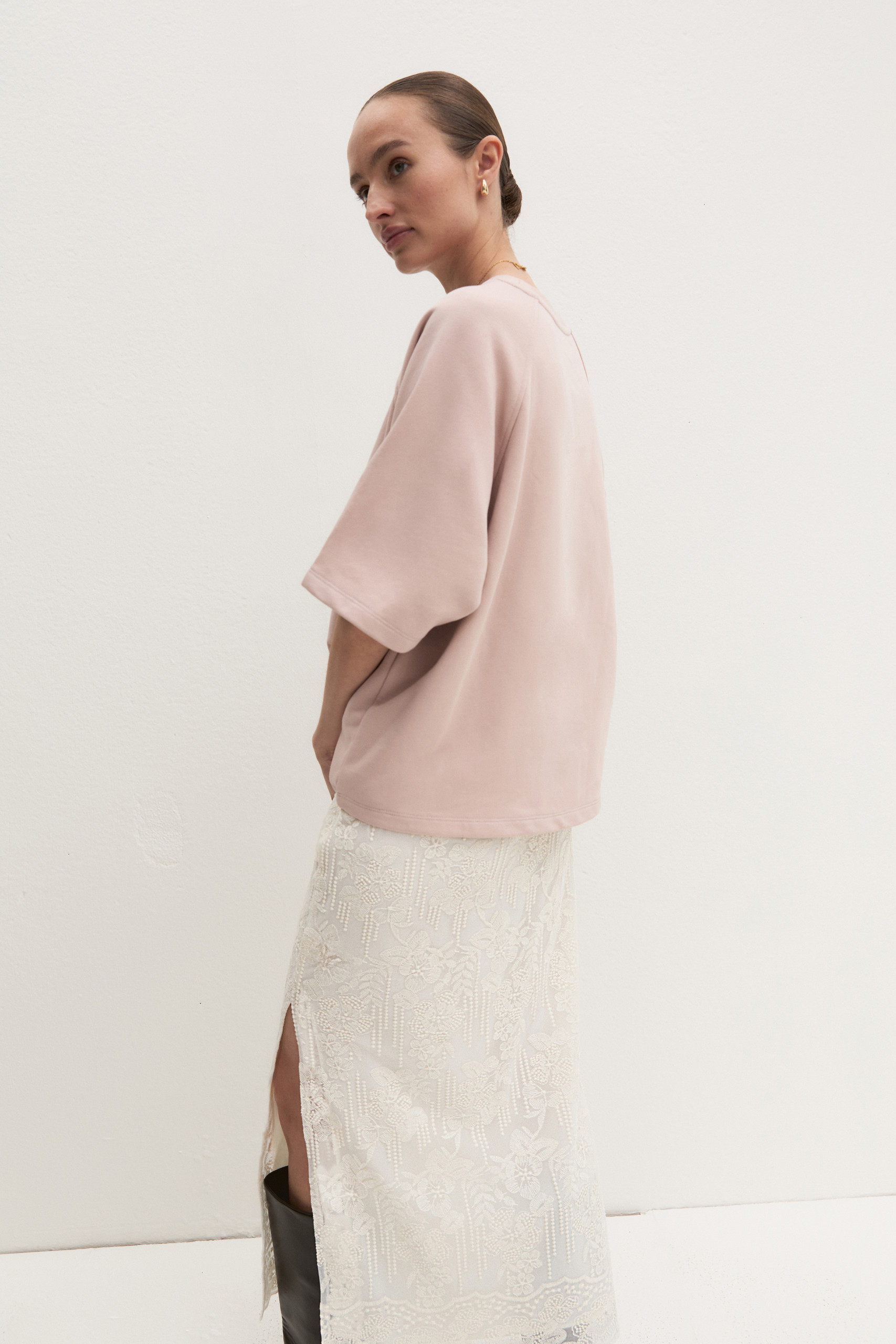 Oversized embroidered sweatshirt - DUST ROSE - Emme - 2