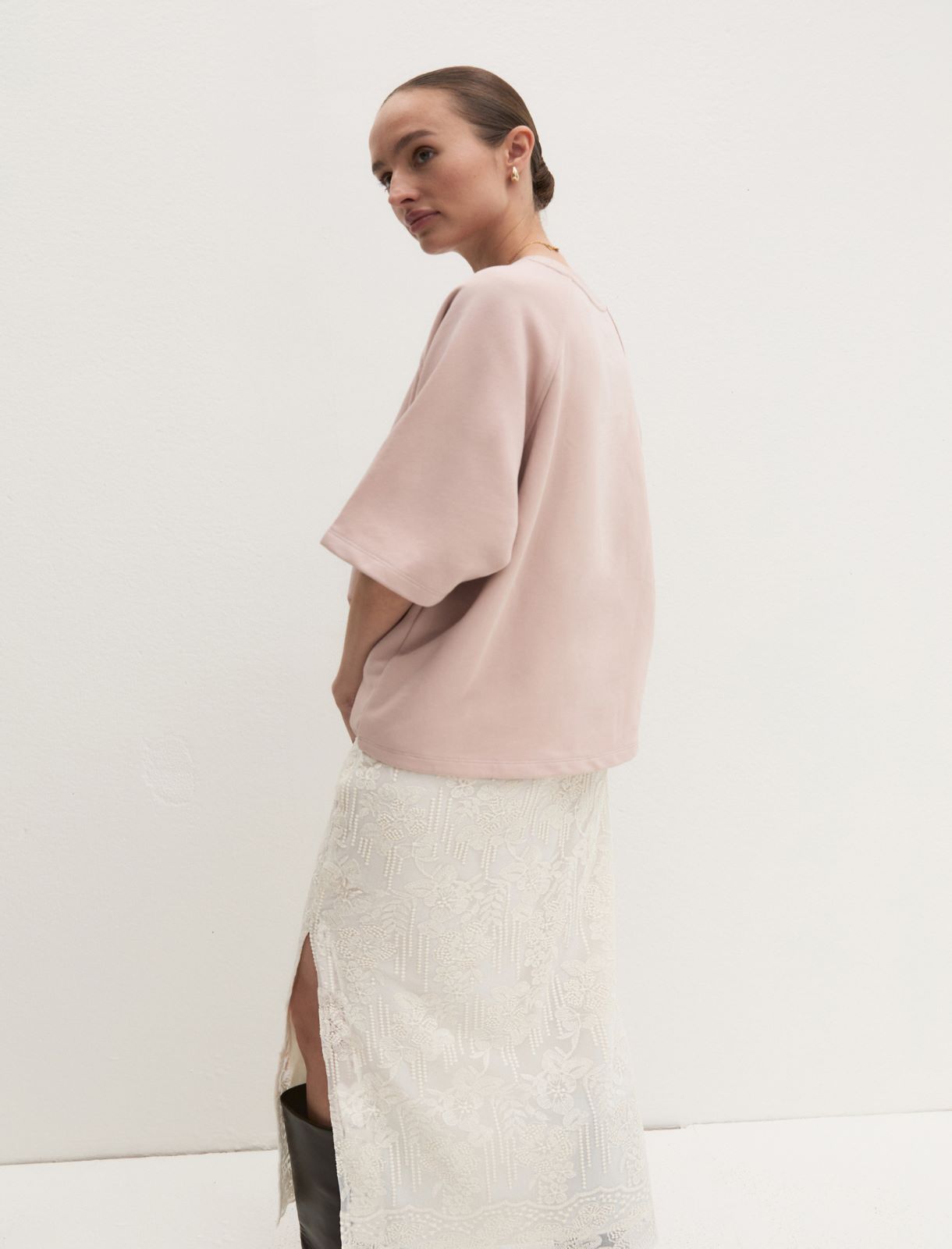 Oversized embroidered sweatshirt - DUST ROSE - Emme - 2