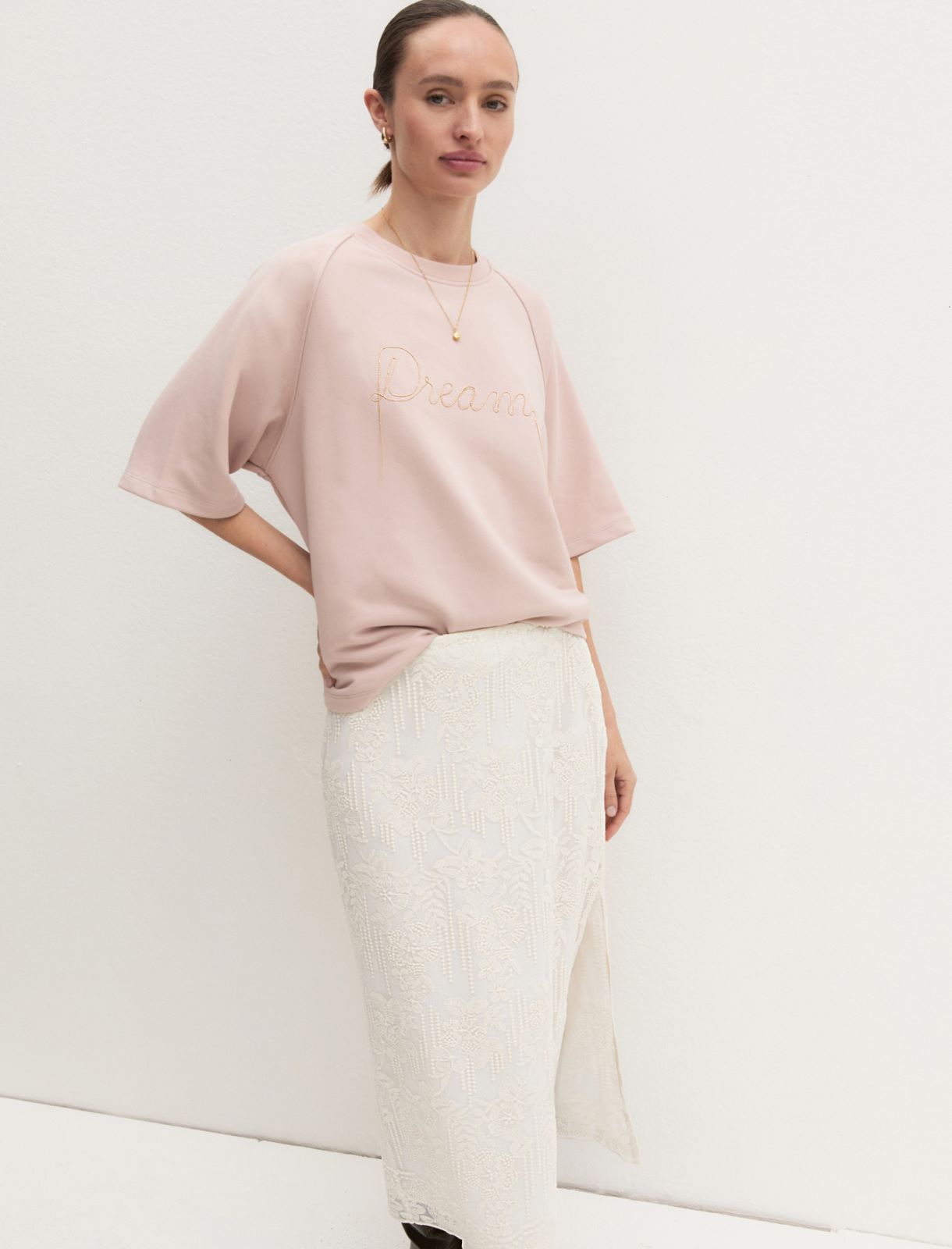 Oversized embroidered sweatshirt - DUST ROSE - Emme - 3