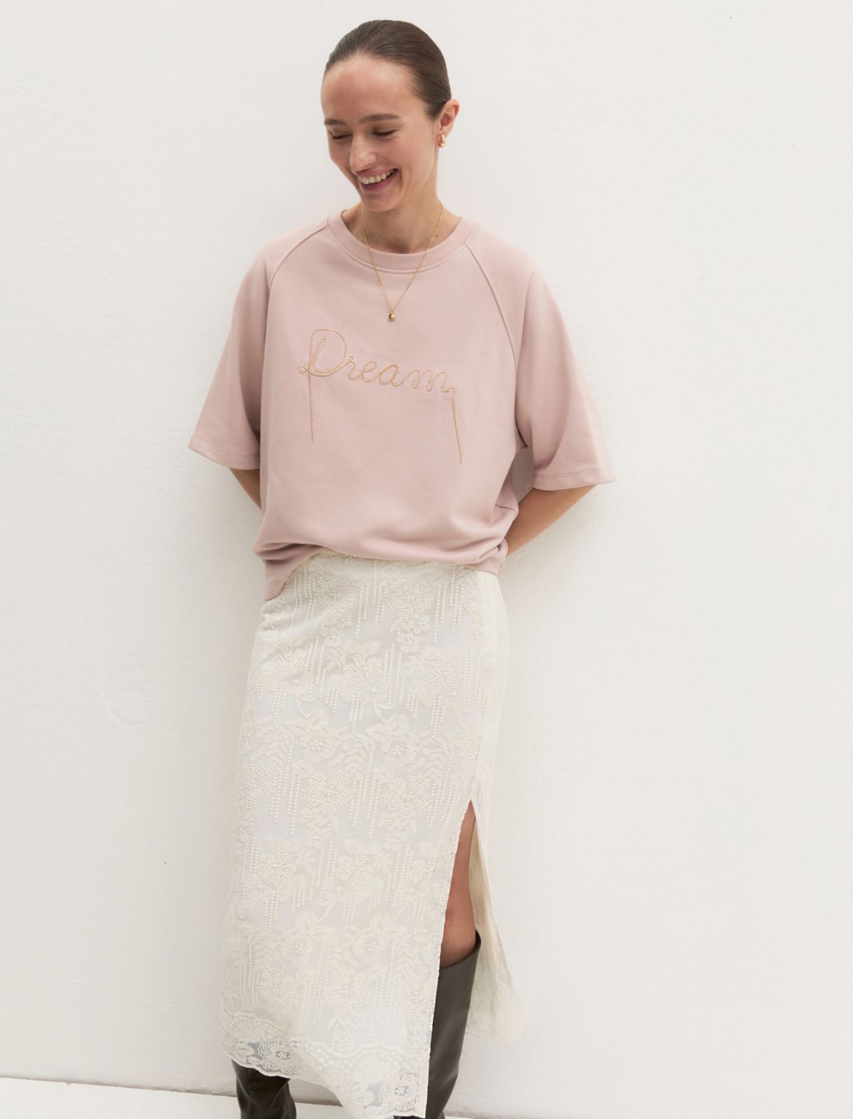 Oversized embroidered sweatshirt - DUST ROSE - Emme - 4