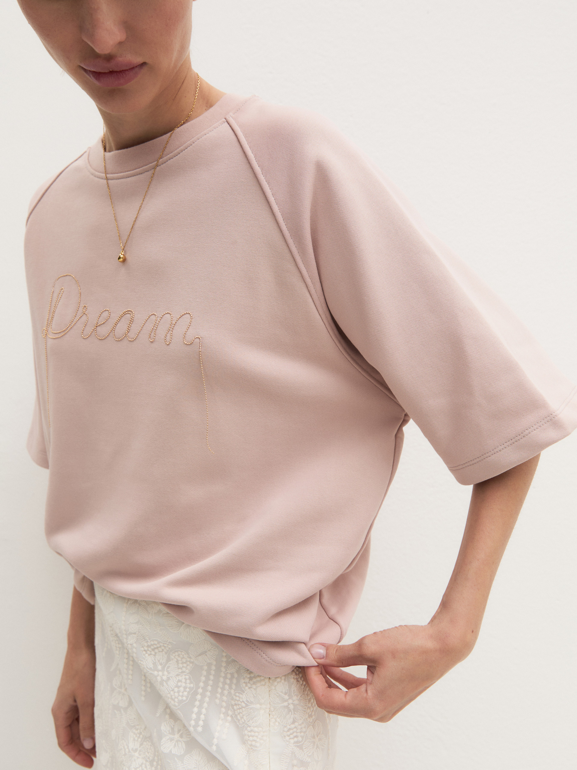 Oversized embroidered sweatshirt - DUST ROSE - Emme - 7