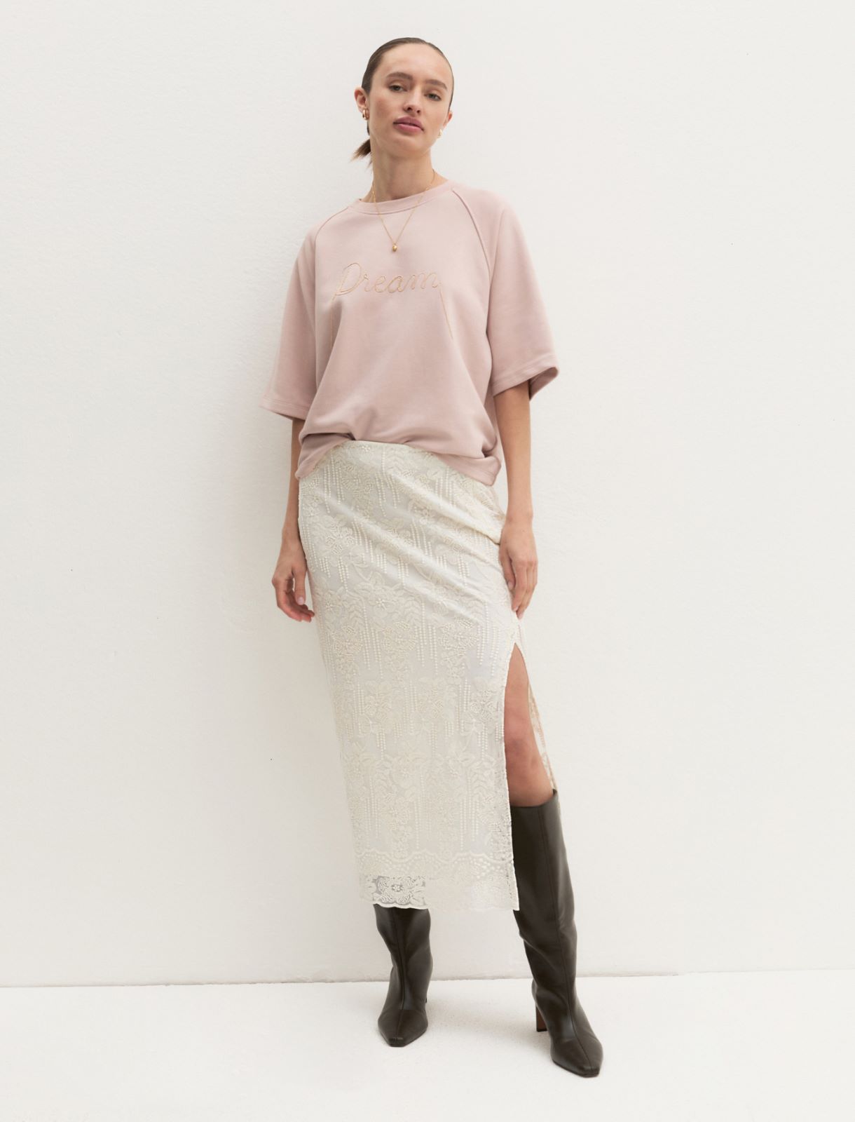 Oversized embroidered sweatshirt - DUST ROSE - Emme