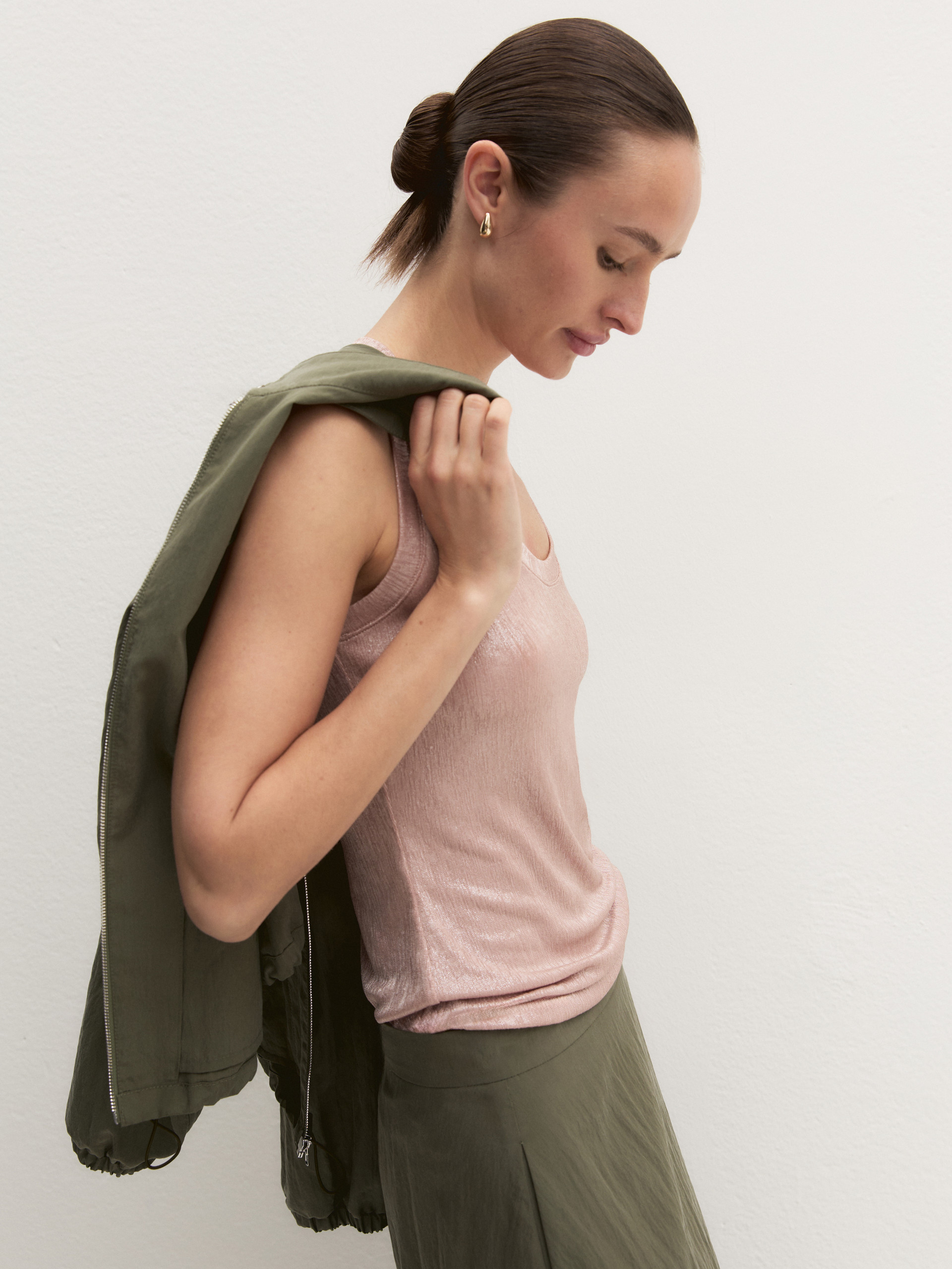 Crinkle-jersey vest top - PINK - Emme - 5