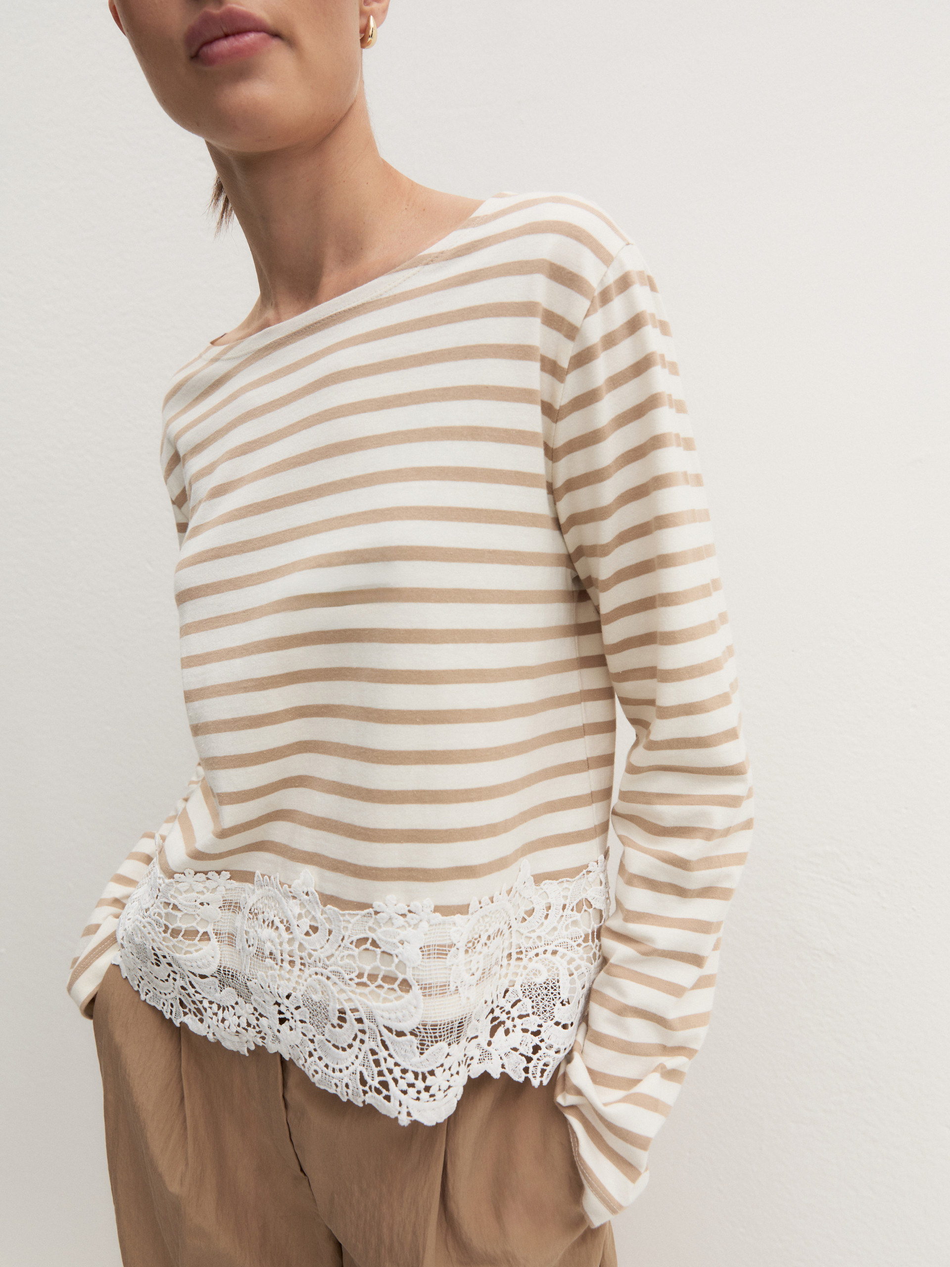 Lace-detail T-shirt - NATURAL - Emme - 3