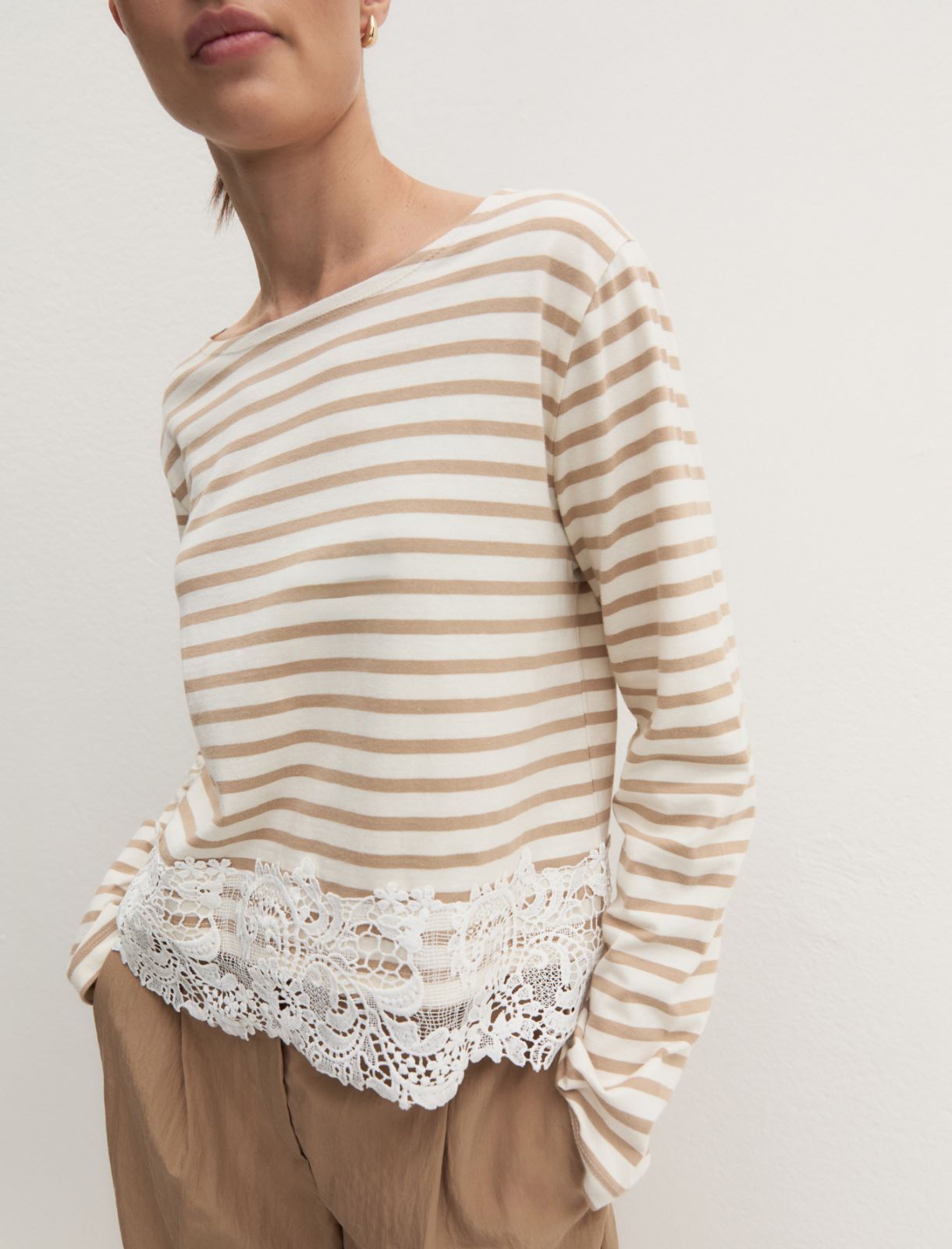 Lace-detail T-shirt - NATURAL - Emme - 3