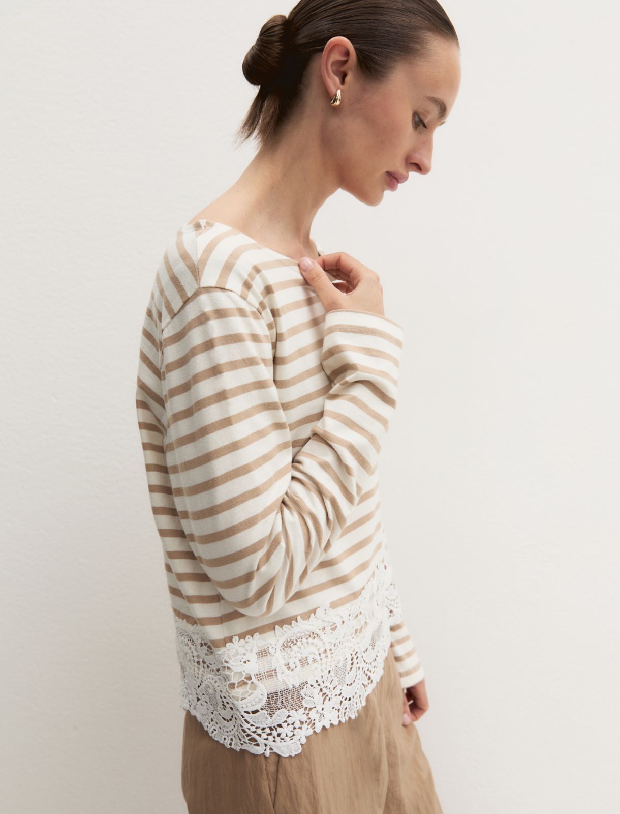 Lace-detail T-shirt - NATURAL - Emme - 5