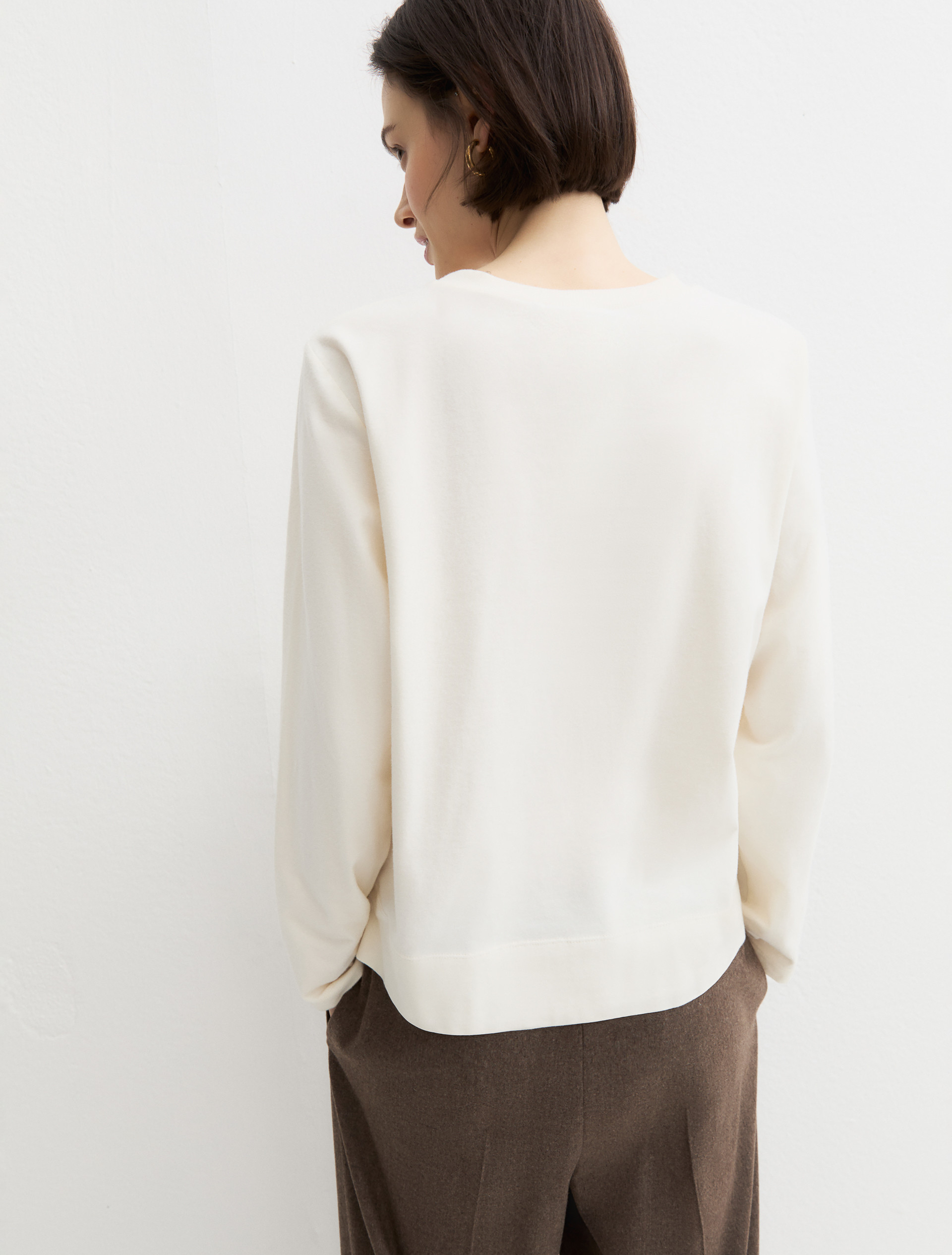 Long-sleeved T-shirt with side vents - WOOL WHITE - Emme - 2