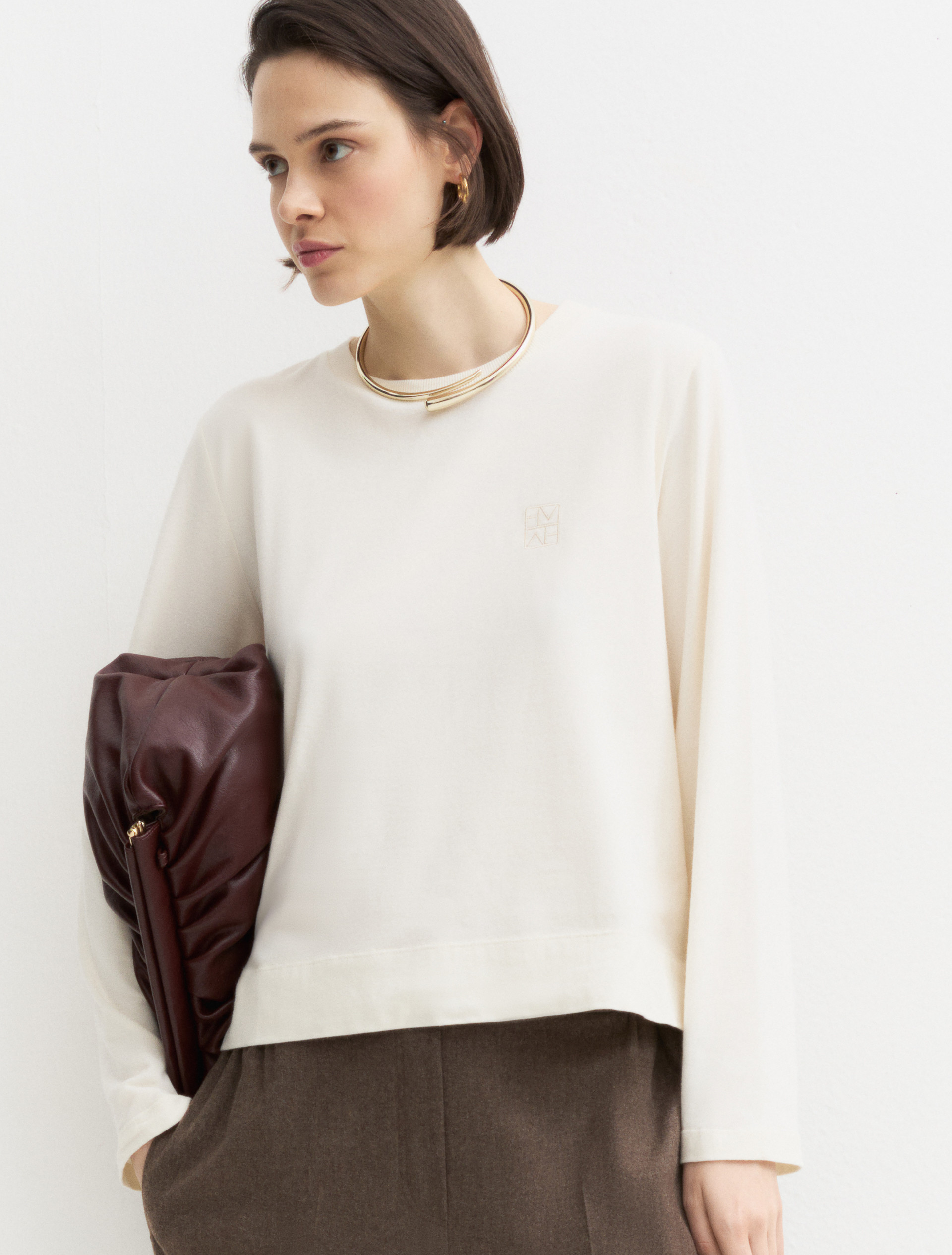 Long-sleeved T-shirt with side vents - WOOL WHITE - Emme - 5