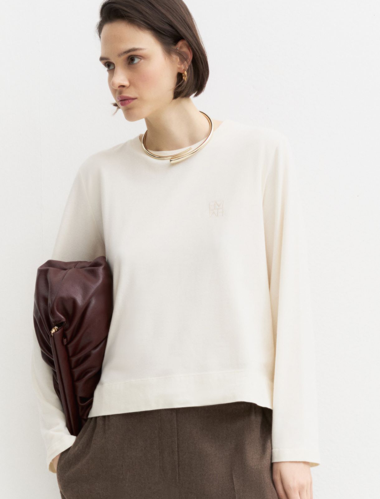 Long-sleeved T-shirt with side vents - WOOL WHITE - Emme - 5