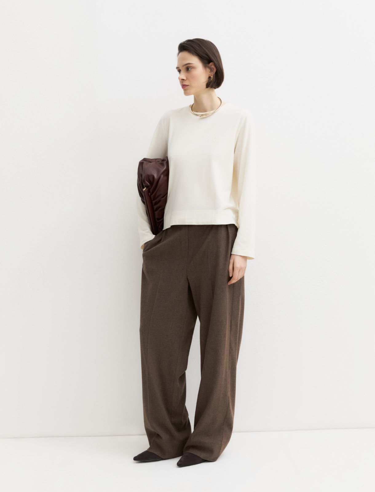 Long-sleeved T-shirt with side vents - WOOL WHITE - Emme