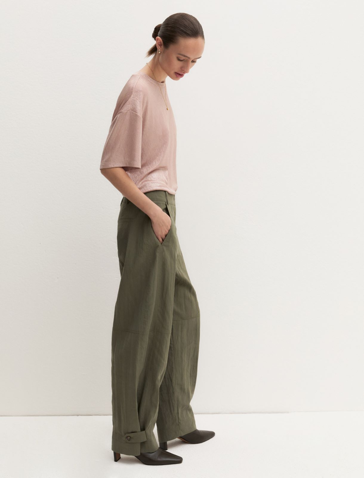 Boxy crinkle-finish jersey T-shirt - PINK - Emme - 5