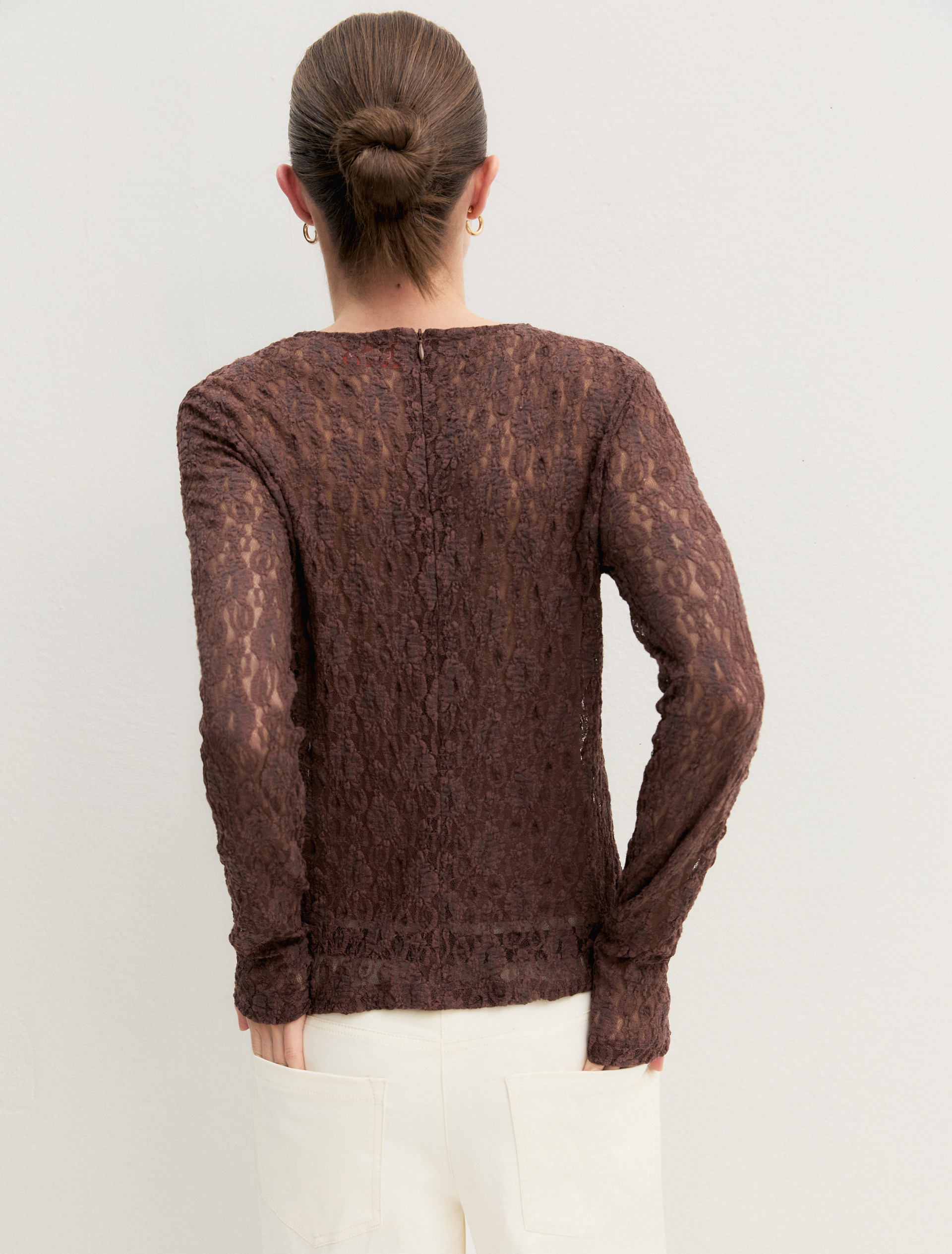 Lace jersey T-shirt - BROWN - Emme - 3