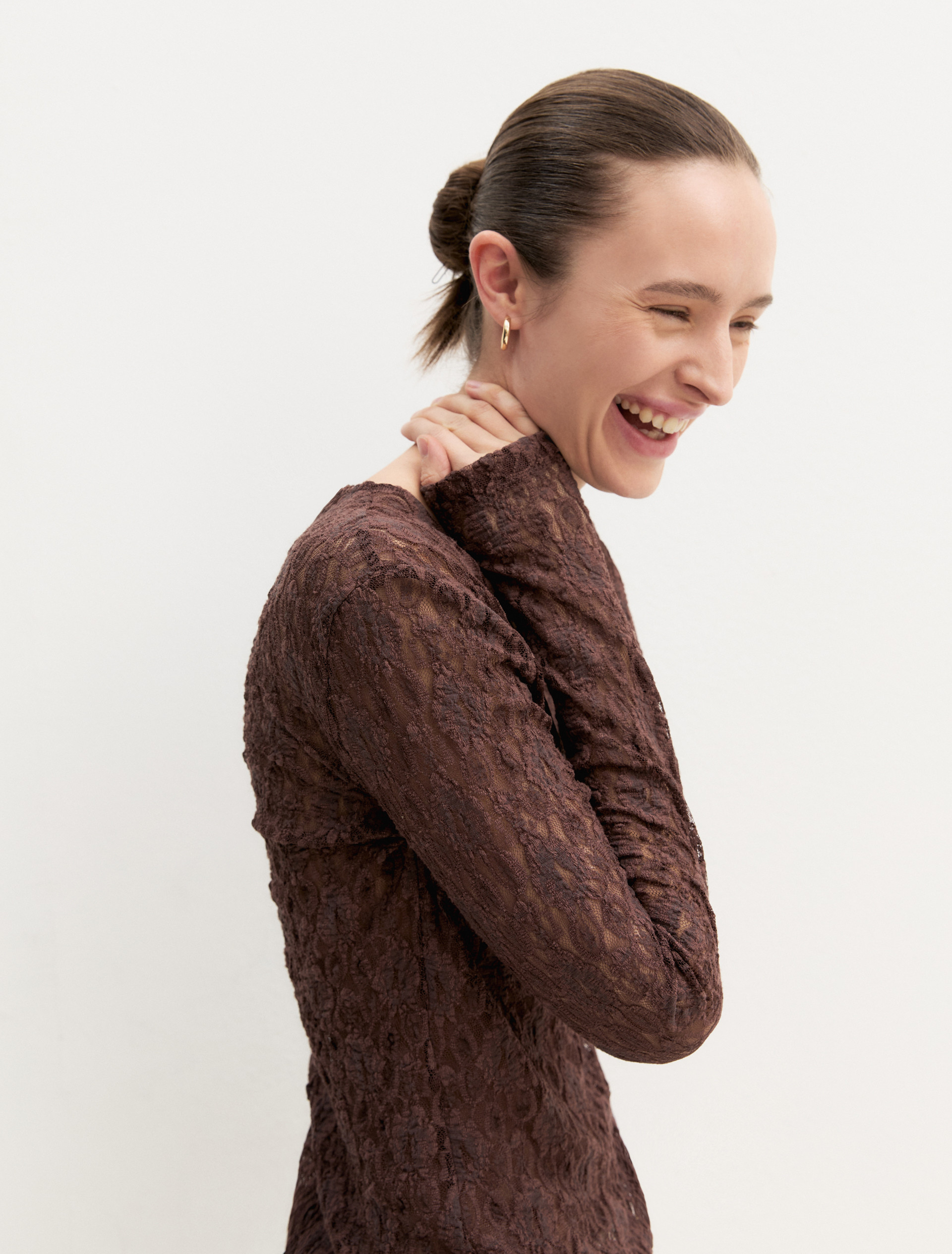 Lace jersey T-shirt - BROWN - Emme - 5