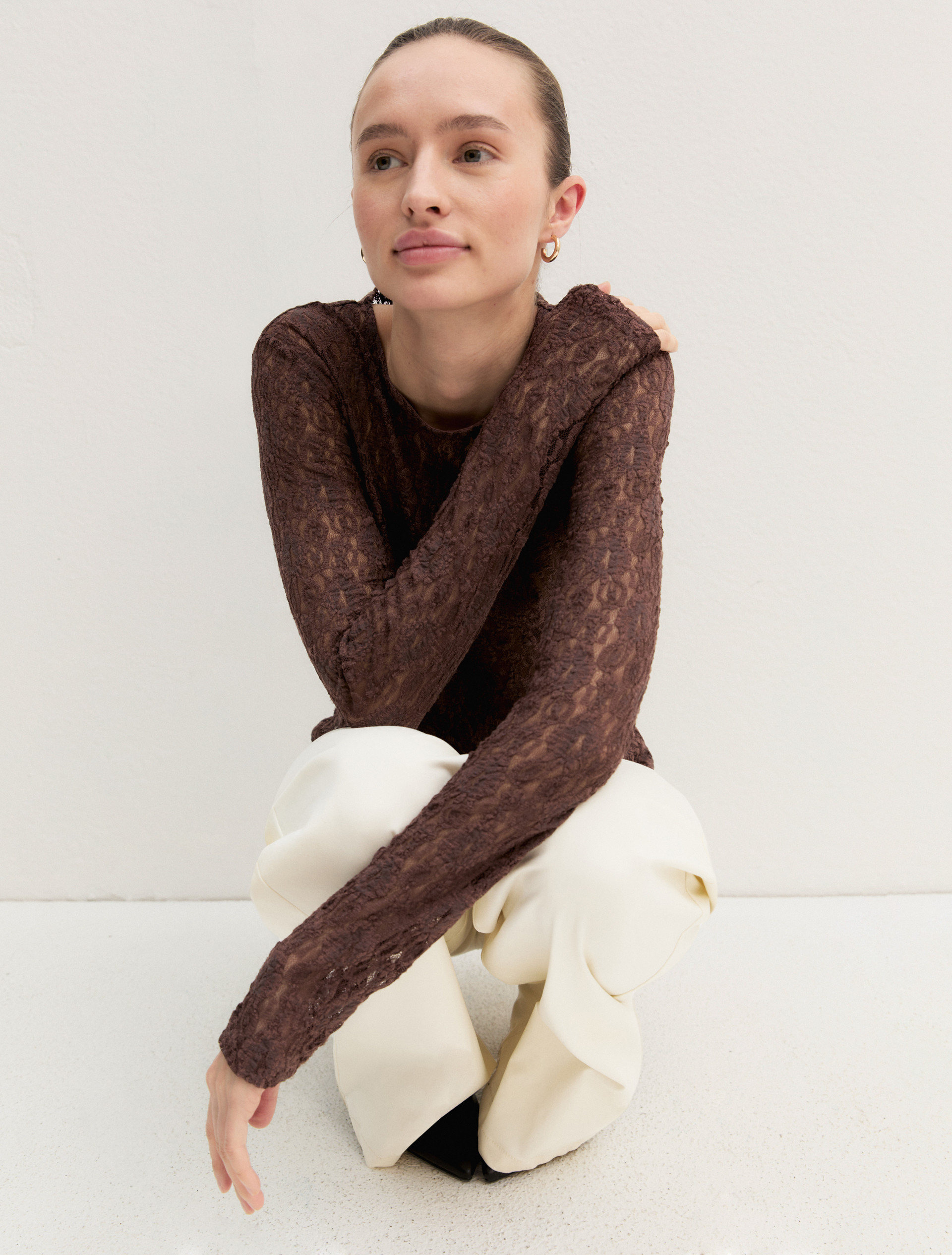 Lace jersey T-shirt - BROWN - Emme - 6