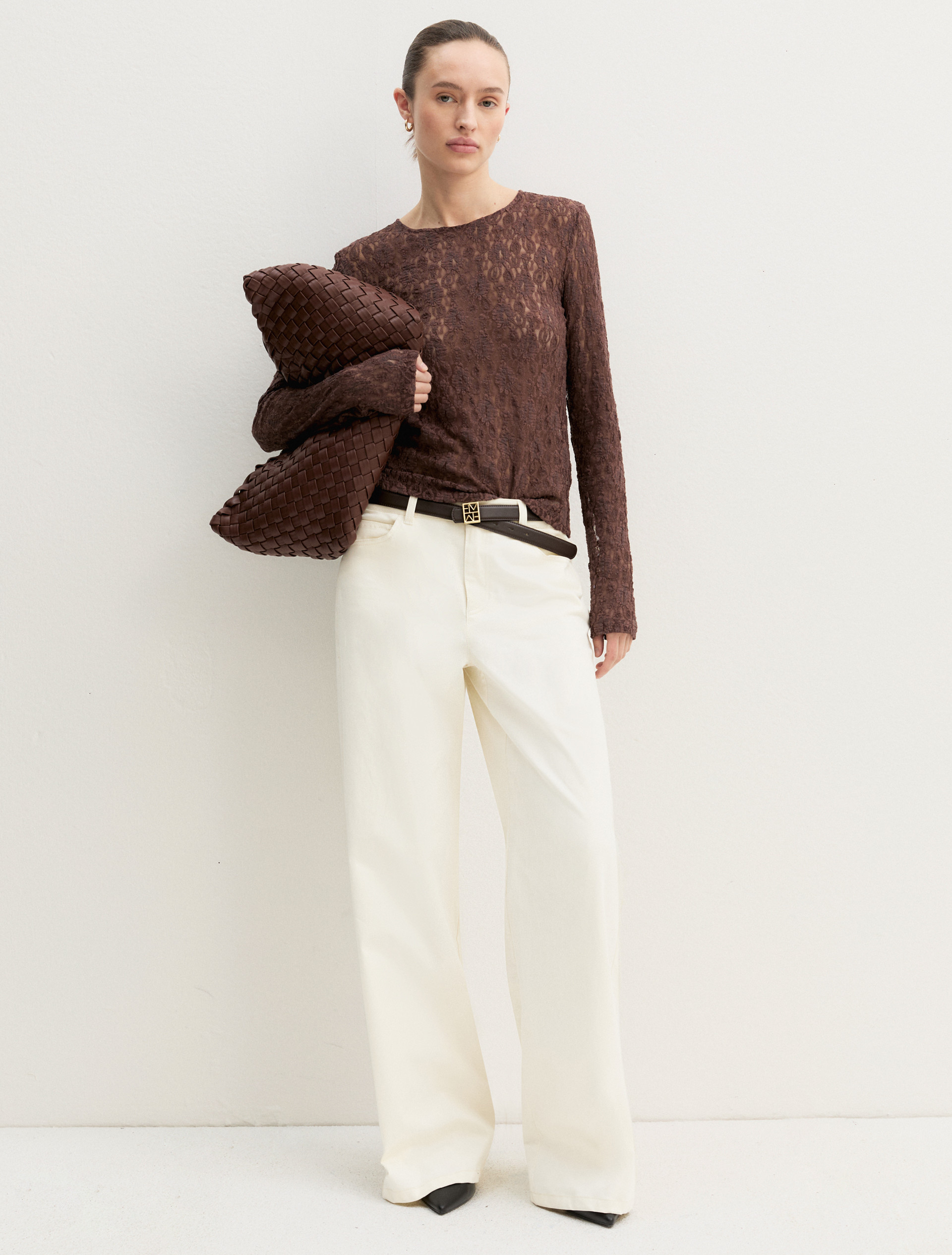 Lace jersey T-shirt - BROWN - Emme - 2