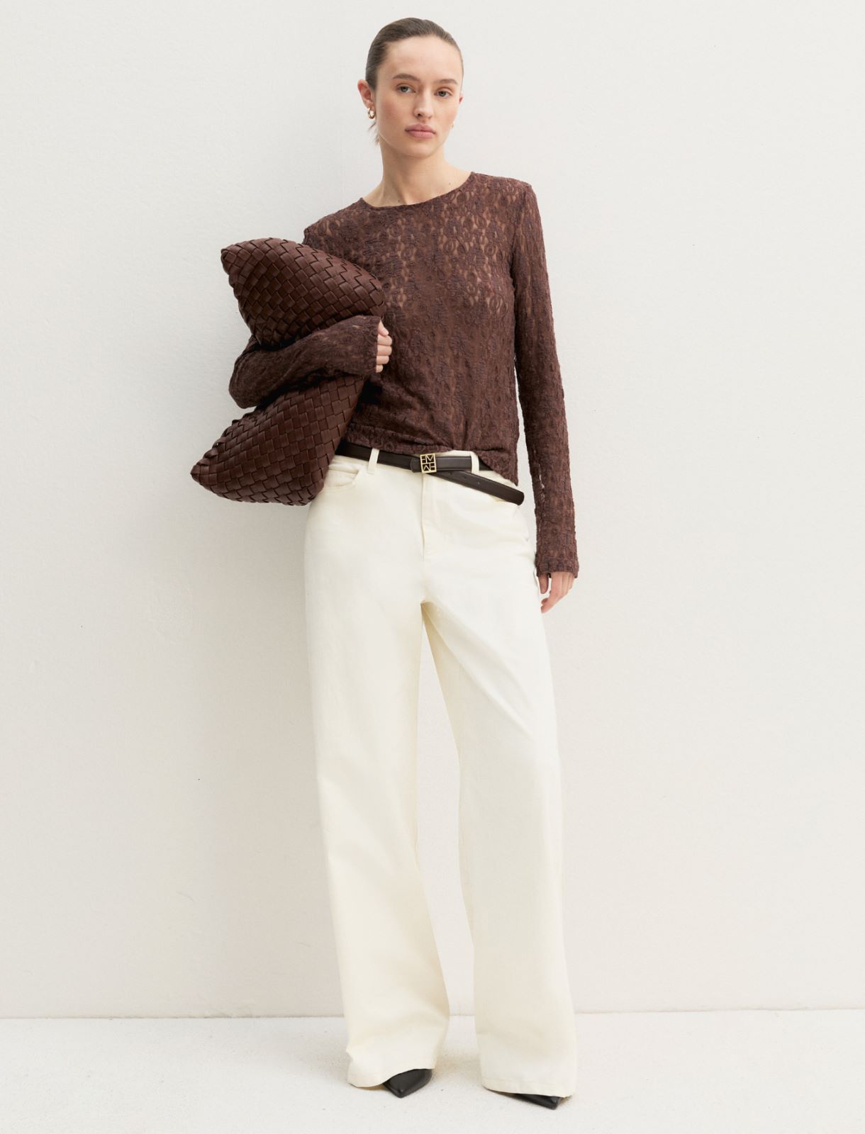 Lace jersey T-shirt - BROWN - Emme - 2